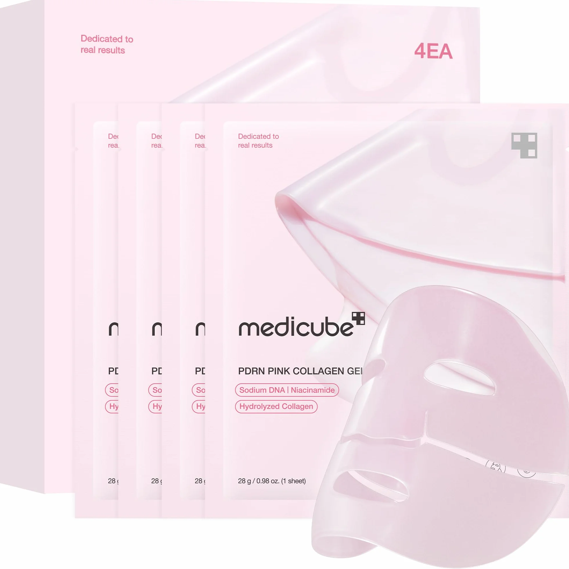 Medicube Salmon DNA PDRN Collagen Gel Mask Night, Luminosa Elastica Idratante Rassodante, 4 Pezzi