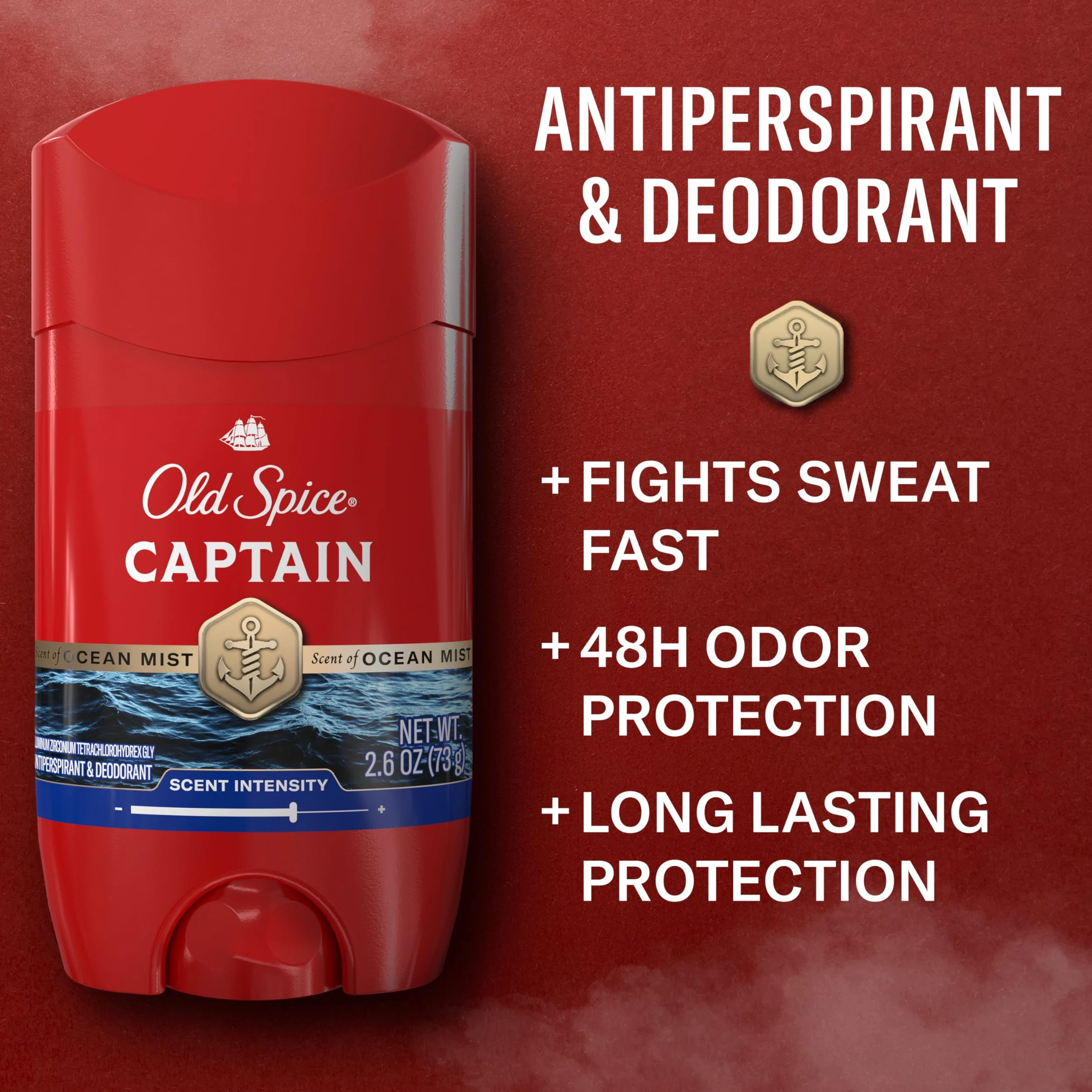 Old Spice Deodorante antitraspirante per uomo, capitano, 48 ore, protezione contro l'odore, 2,6 oz (confezione da 6)