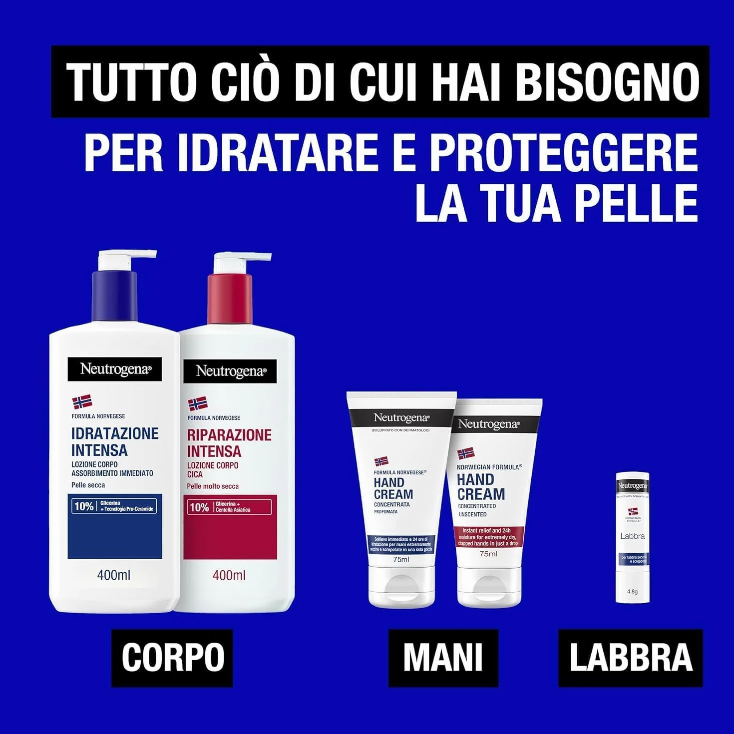 Neutrogena Formula Norvegese Balsamo Labbra Stick 4.8 g, Burrocacao protettivo per labbra secche, Idratante con Glicerina