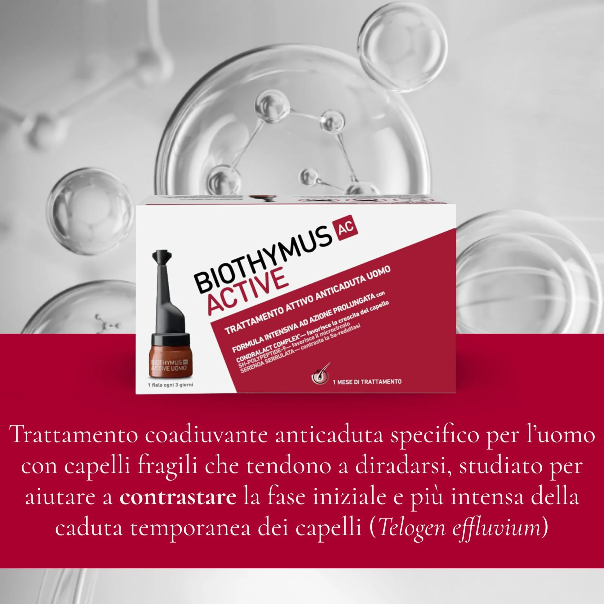 Biothymus Active Uomo, 20 Fiale Anticaduta Capelli Uomo, Trattamento Attivo con Formula Intensiva ad Azione Prolungata, 2 Mesi di Trattamento