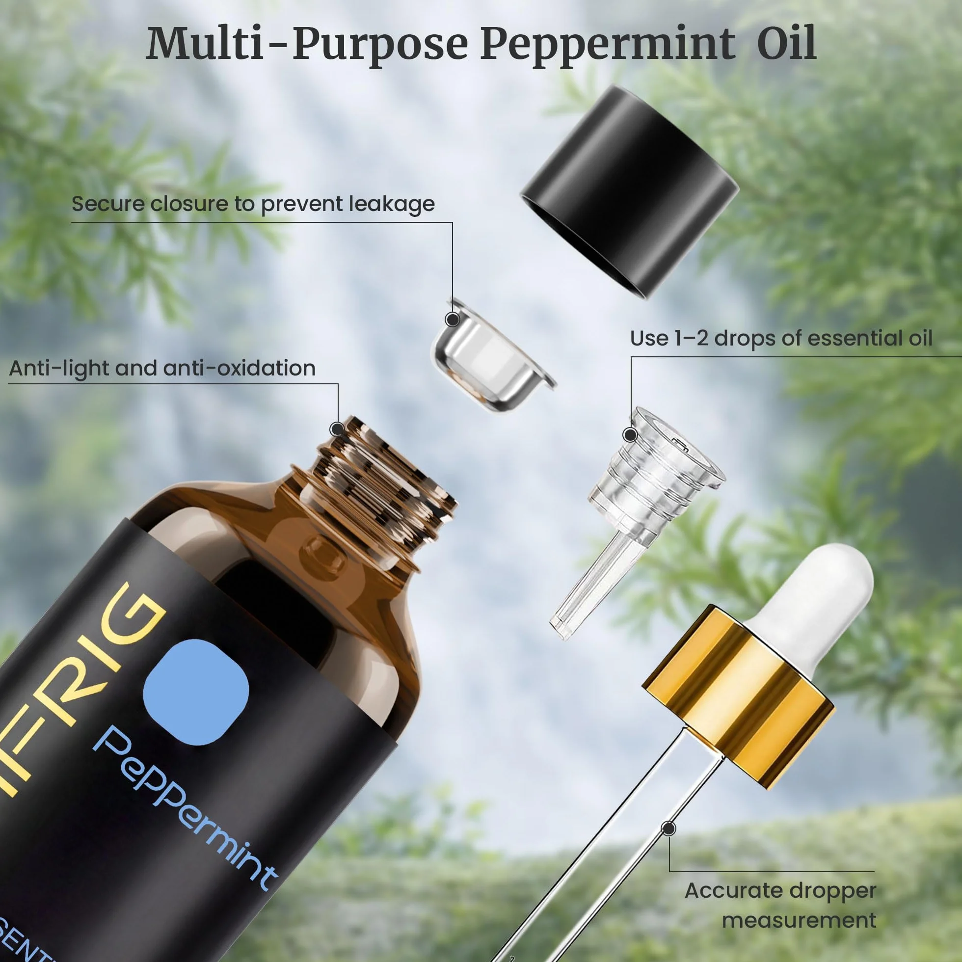 Olio Essenziale di Menta Piperita 100 ml con Contagocce Naturale