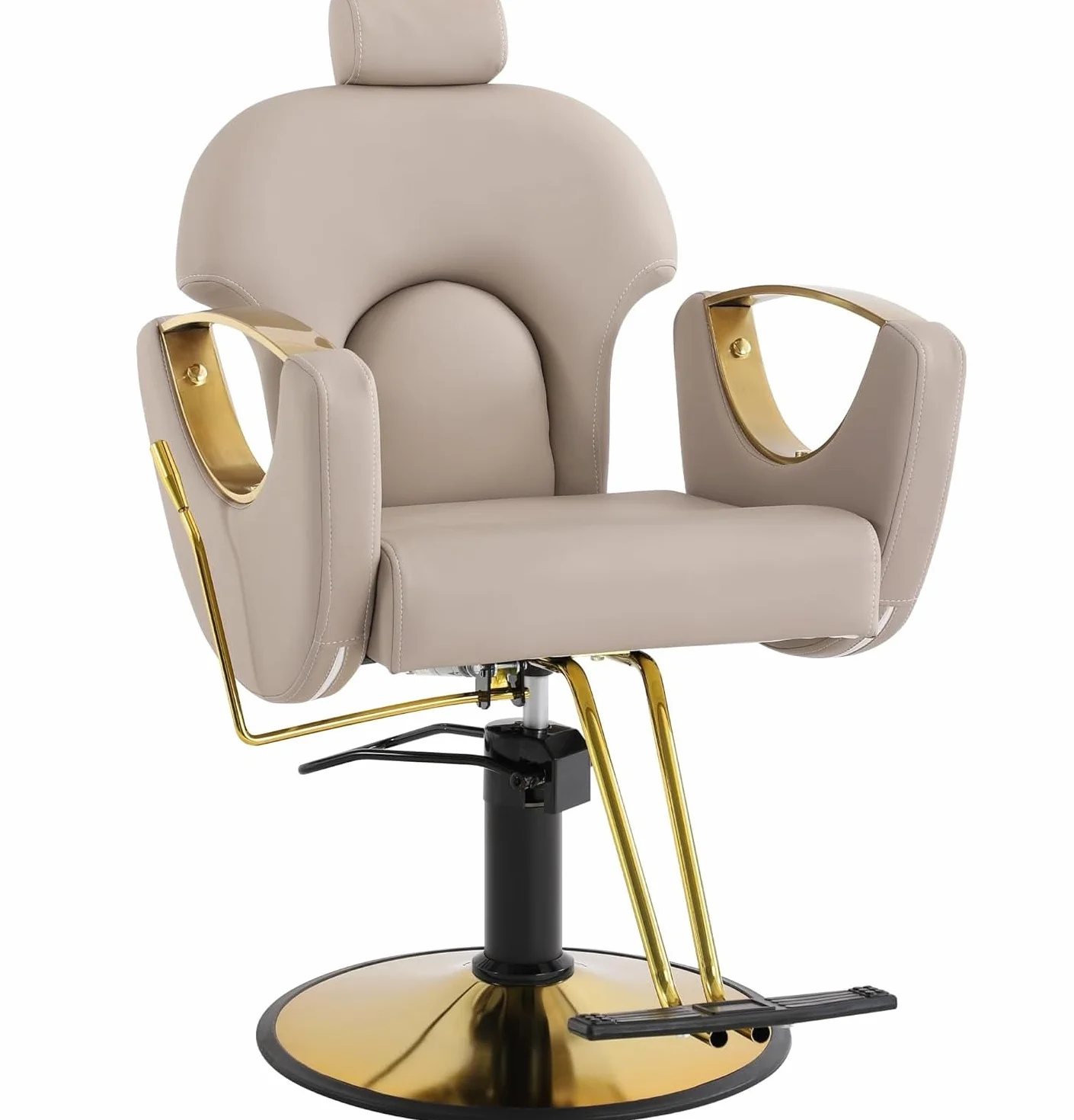Poltrona da Parrucchiere Sedia da Barbiere Reclinabile 90°-135° con Regolabile Poggiatesta Schienale Altezza,Girevole a 360°,per Parrucchiere Salone di Bellezza Tatuaggi (Beige)