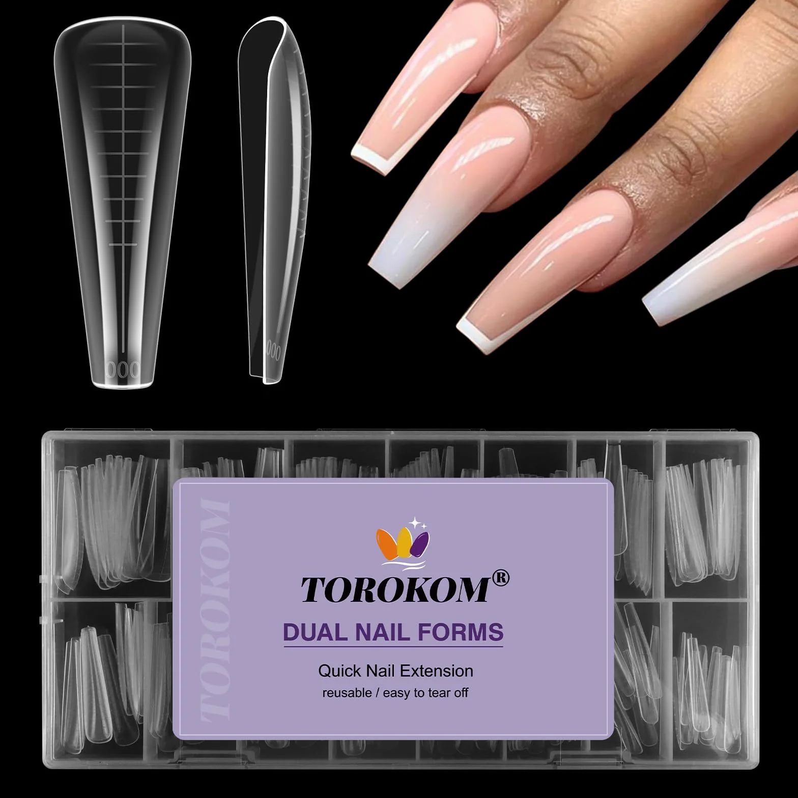 TOROKOM 150 Forme 15 Misure Doppie per Poly Gel - Stampini Professionali per Estensioni Rapide, Ideali per Nail Art in Salon & Fai da Te