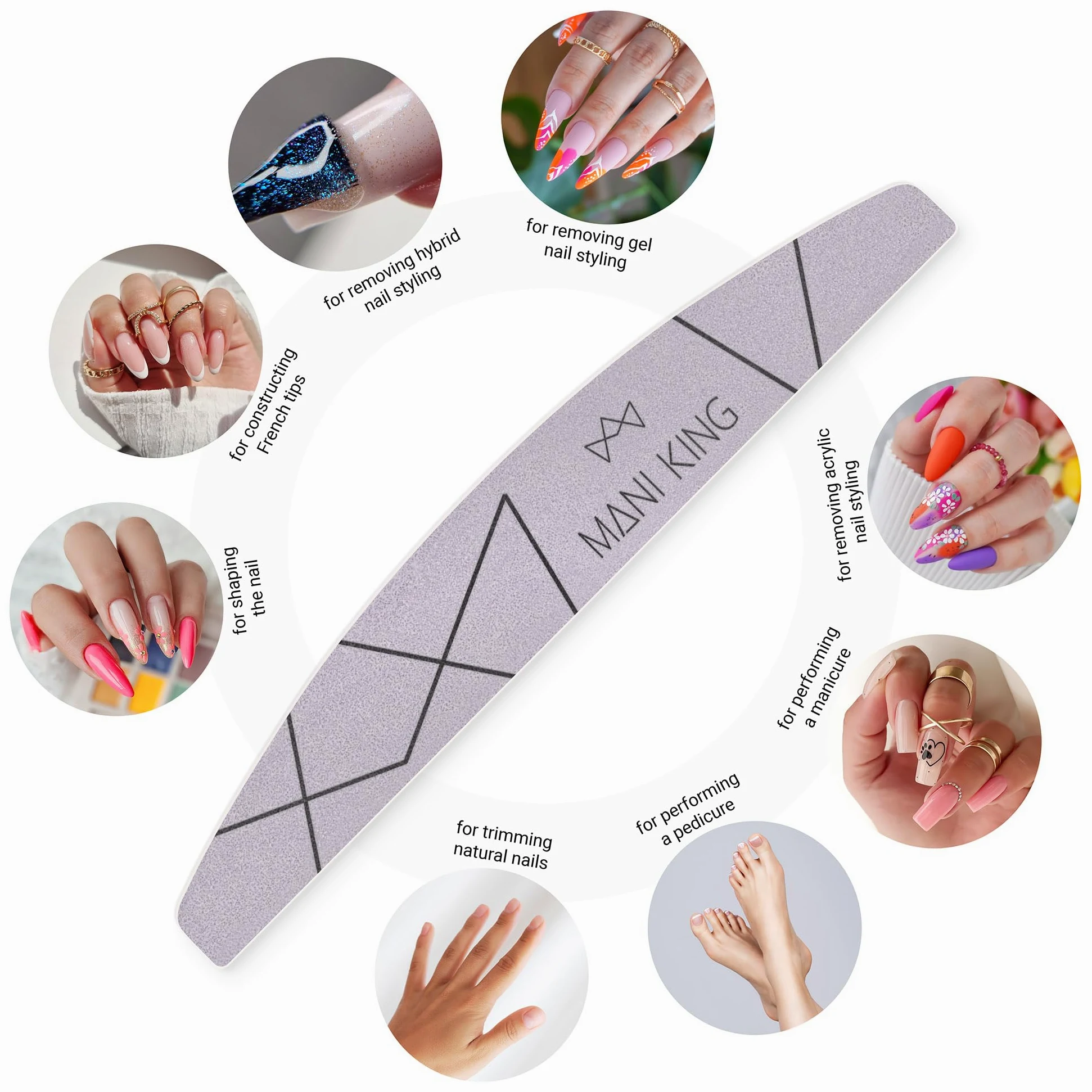 Lima per unghie 100/180-100 pezzi – Mezzaluna – Lima grossa – Double Face – Lima per unghie in gel – Diverse forme – Per lo studio professionale manicure