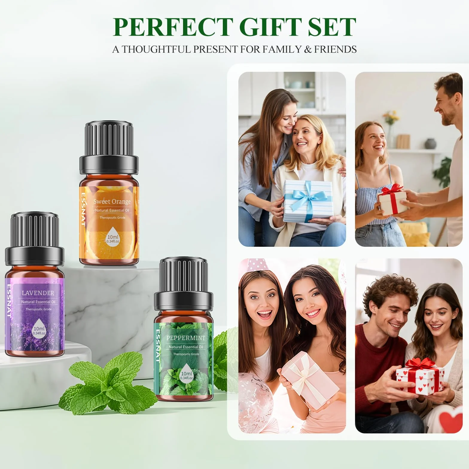 Oli Essenziali Set per Diffusore 6x10ML Aromaterapia Lavanda Menta Piperita Eucalipto Arancia Dolce Tea Tree Lemongrass