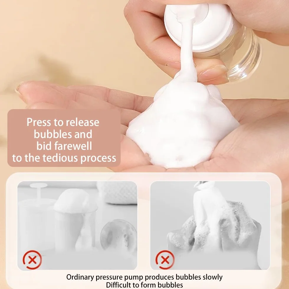 Confezione da 3 Flaconi Schiuma da Viaggio, 60ml - Dispenser Ricaricabili in Plastica Trasparente, Ideali per Sapone, Shampoo e Lavaggio Viso, Pratici e Compatti