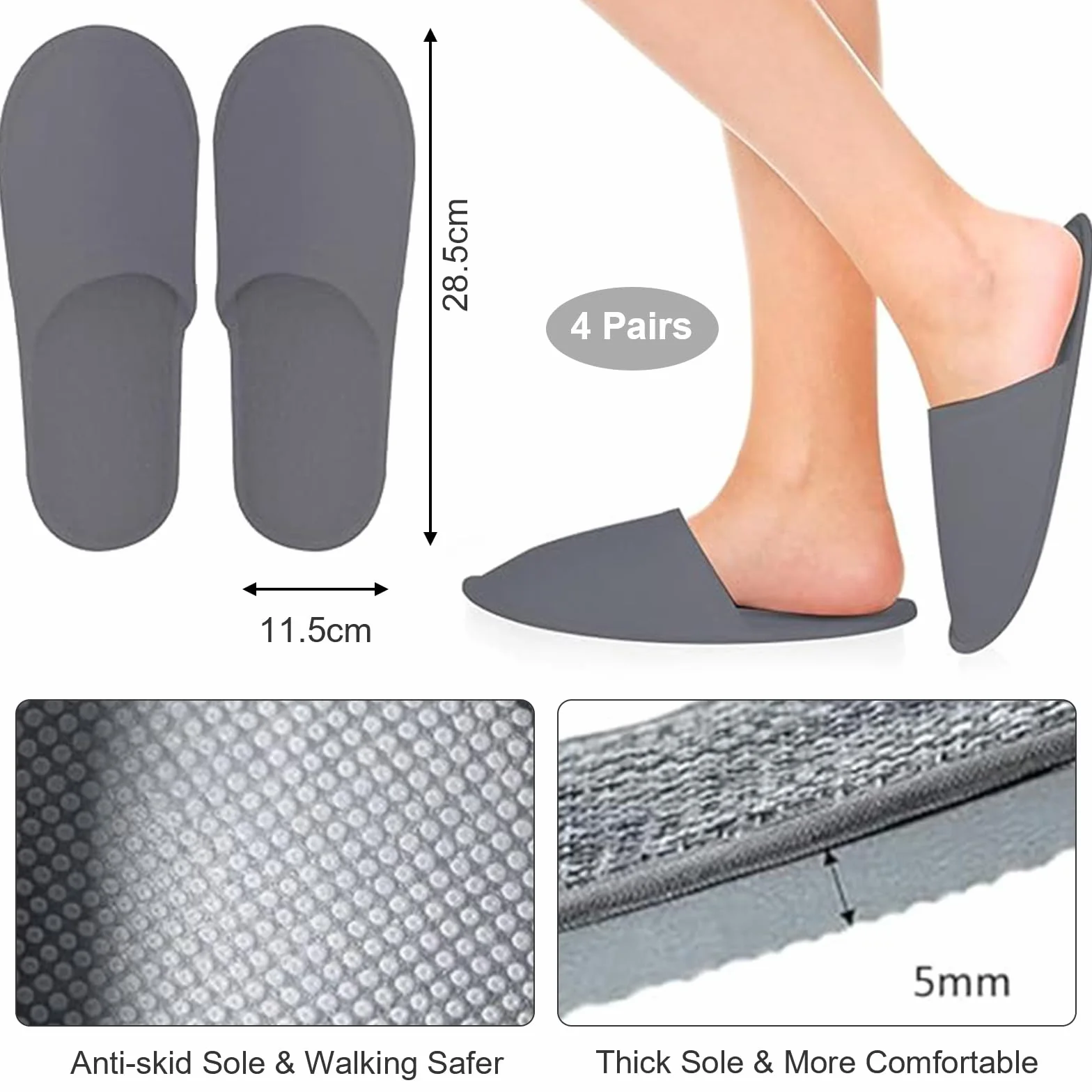 Pantofole Usa e Getta Antiscivolo, 4 Paia Ciabattine in Pile Corallo, Pantofole Hotel, Ciabatte Ospiti, Comfort Chiuse, Portatili e Antiscivolo - Per Hotel, Spa, Casa e Viaggi