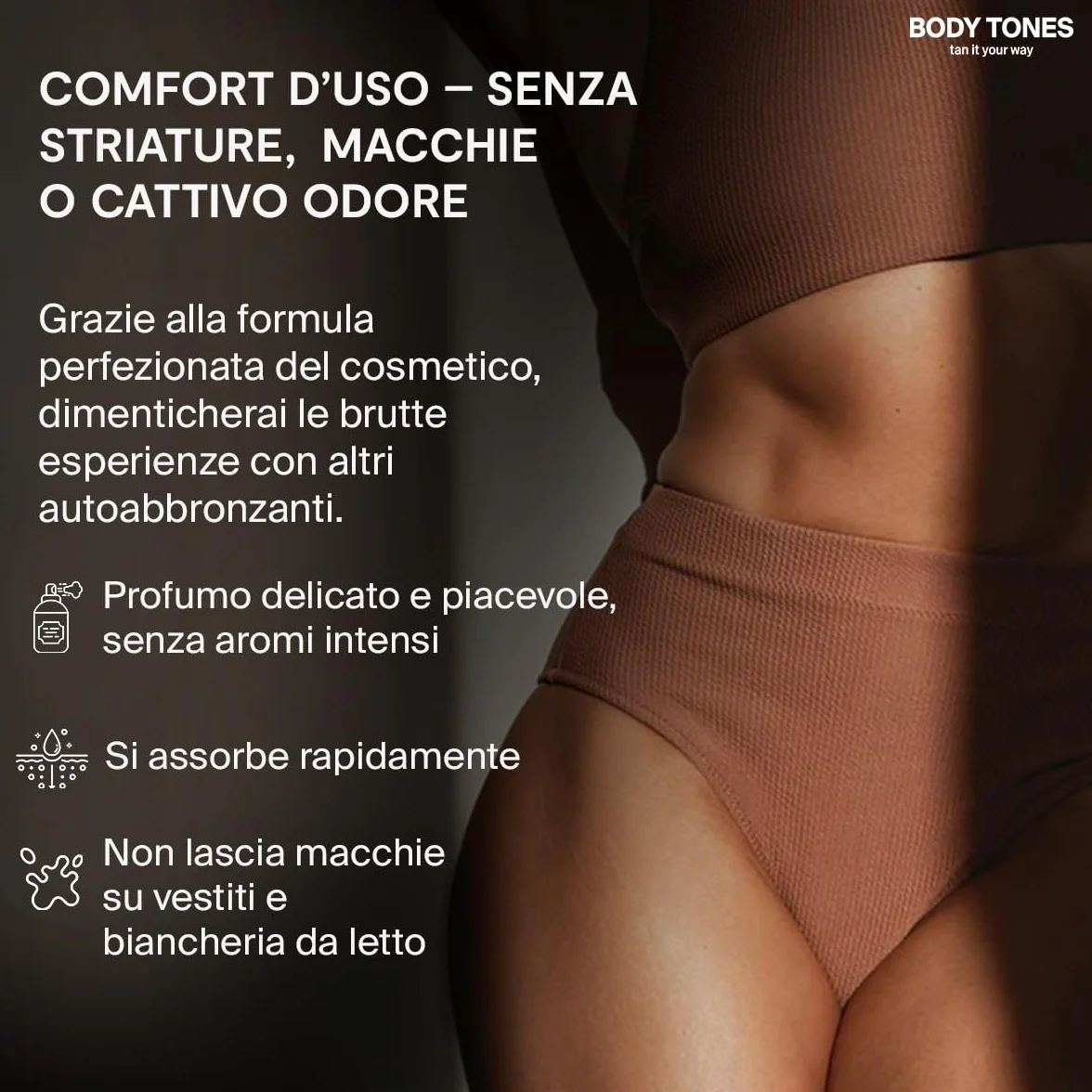 BODY TONES Schiuma Autoabbronzante Set 155 ml con Guanto – Autoabbronzante Corpo, Self Tan Naturale, Mousse Idratante