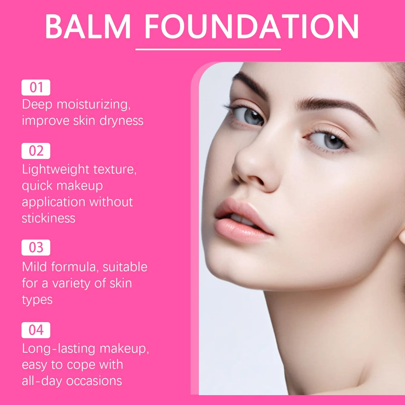 Peptide Balm Foundation, fondotinta per pelli mature, copertura media, anti-invecchiamento, idratante, consistenza liscia, illumina l'incarnato (#1 #2 #3 #4)
