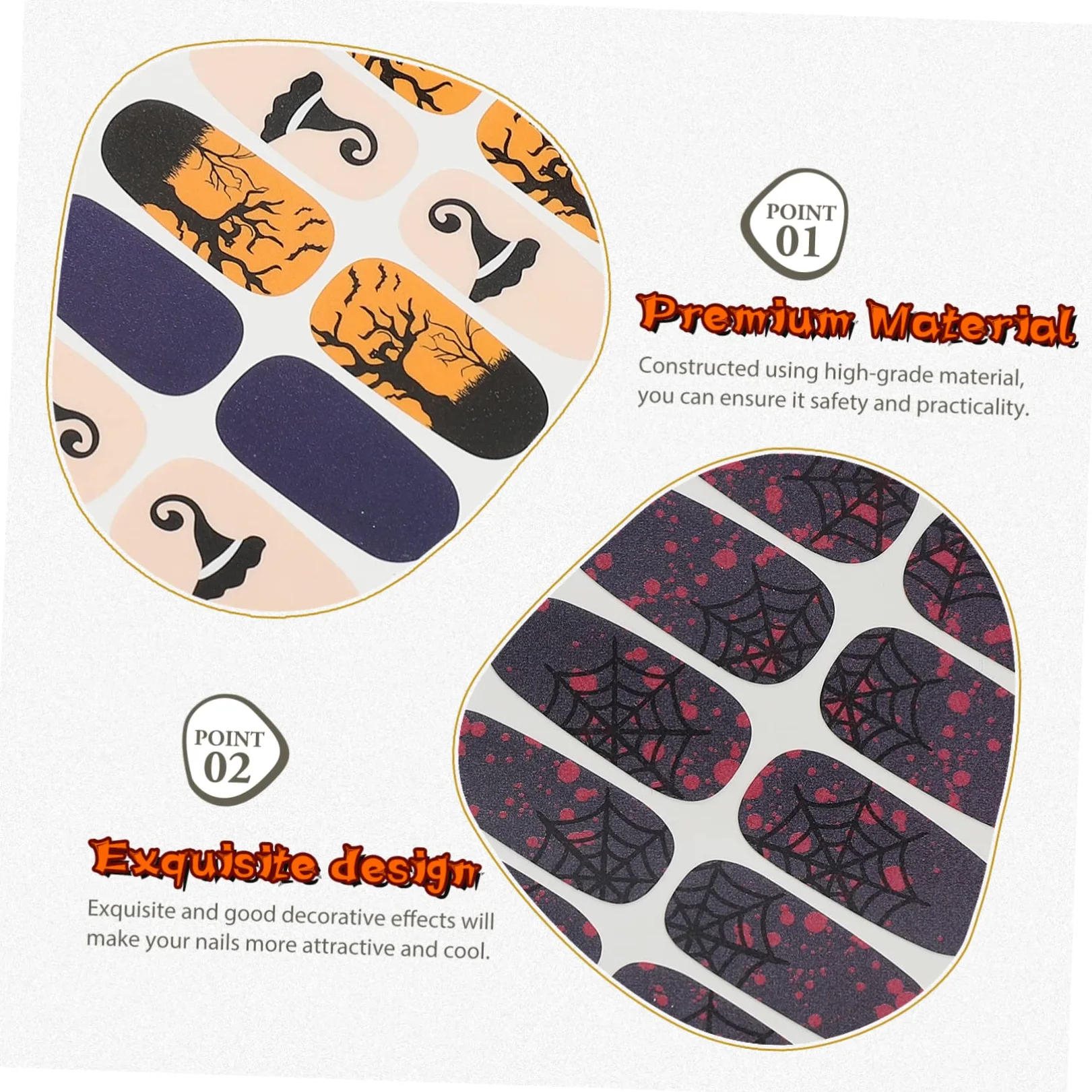Healeved 5 Set Di Adesivi Per Unghie Per Ragazzi E Ragazze Decalcomanie Per Nail Art Di Halloween Unghie Ragno Gotiche Da Premere Sulle Unghie Corte 4 Fogli * 5