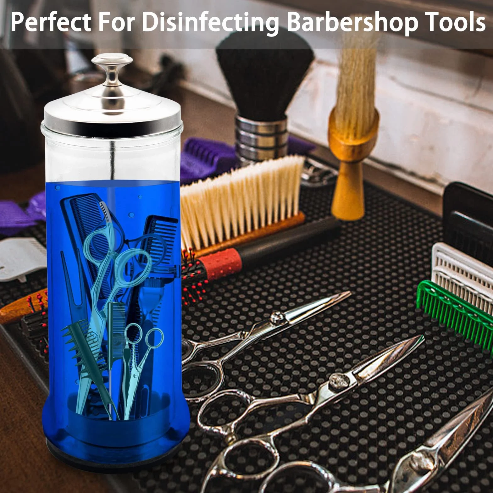 Barber Disinfettante Jar Manicure con Cestino Rimovibile, Contenitore Forniture Barbiere, Vaso Disinfettante