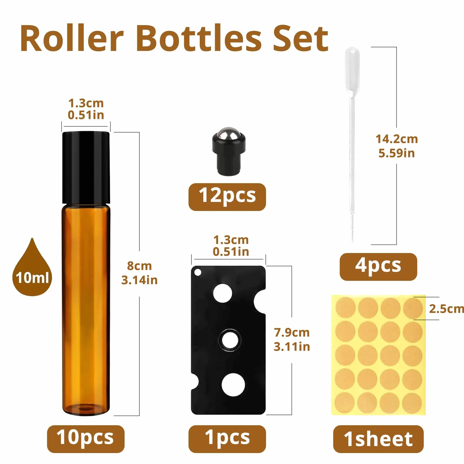 10 ml Marrone Bottiglie Vuote in Vetro, 10 Pezzi Bottiglie roll on per oli essenziali, Boccette Vetro con Sfera in Acciaio Inossidabile, per Aromaterapia, Profumi, Oli Essenziali e Cosmetici