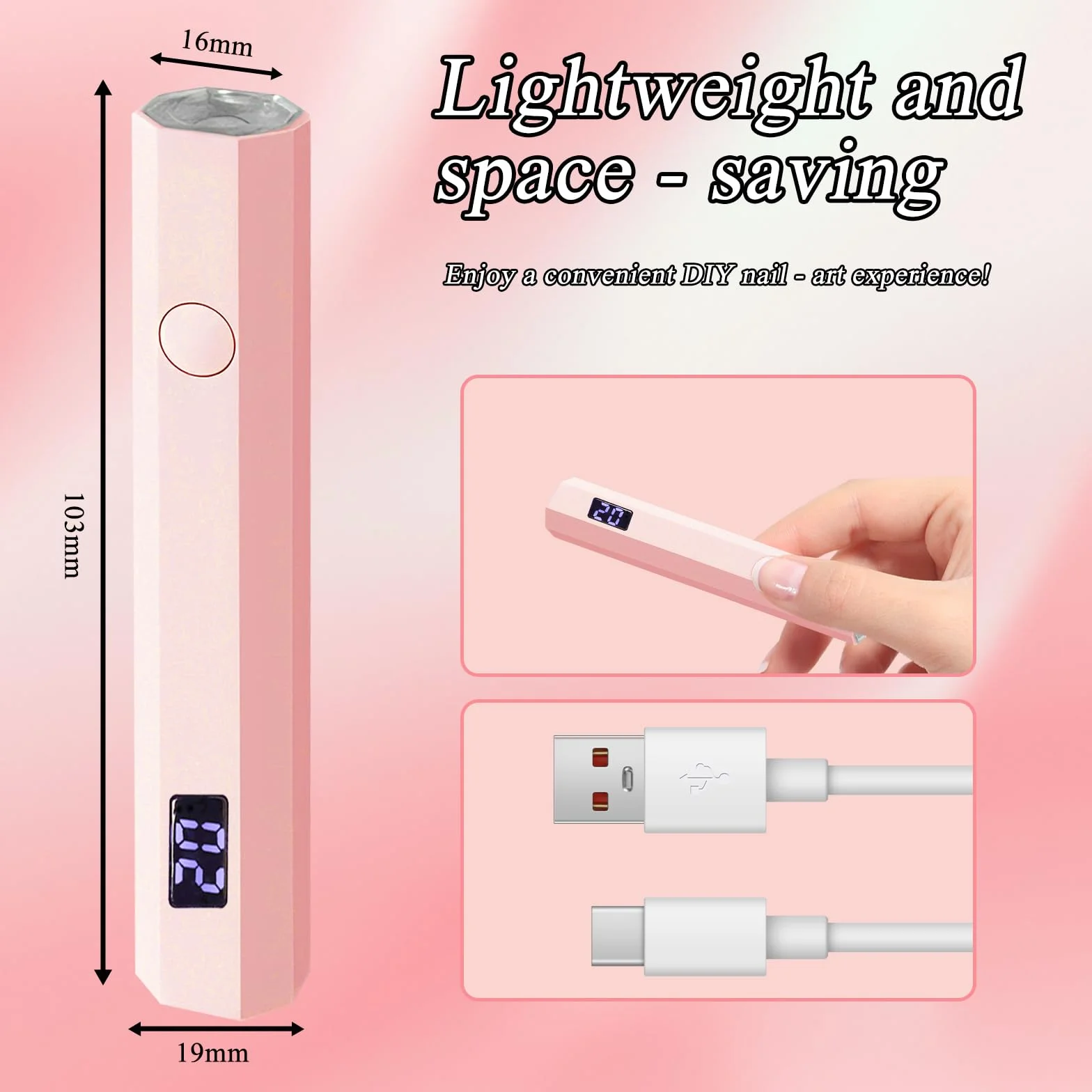 Mini Lampada UV LED Unghie, 3W Piccola Lampada Gel Unghie con Supporto Pieghevole, Timer 20/60S, Portatile Torcia per Asciugatura Rapida Smalto Gel, Colla UV e Prolunghe Unghie per DIY e Viaggi