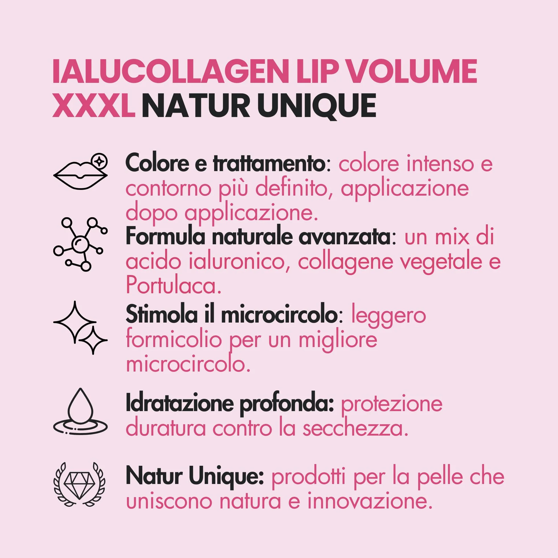 NU - IALUCOLLAGEN LIP VOLUME XXXL Nude Rossetto Trattamento Labbra con Acido Ialuronico, Collagene e Portulaca Made In Italy
