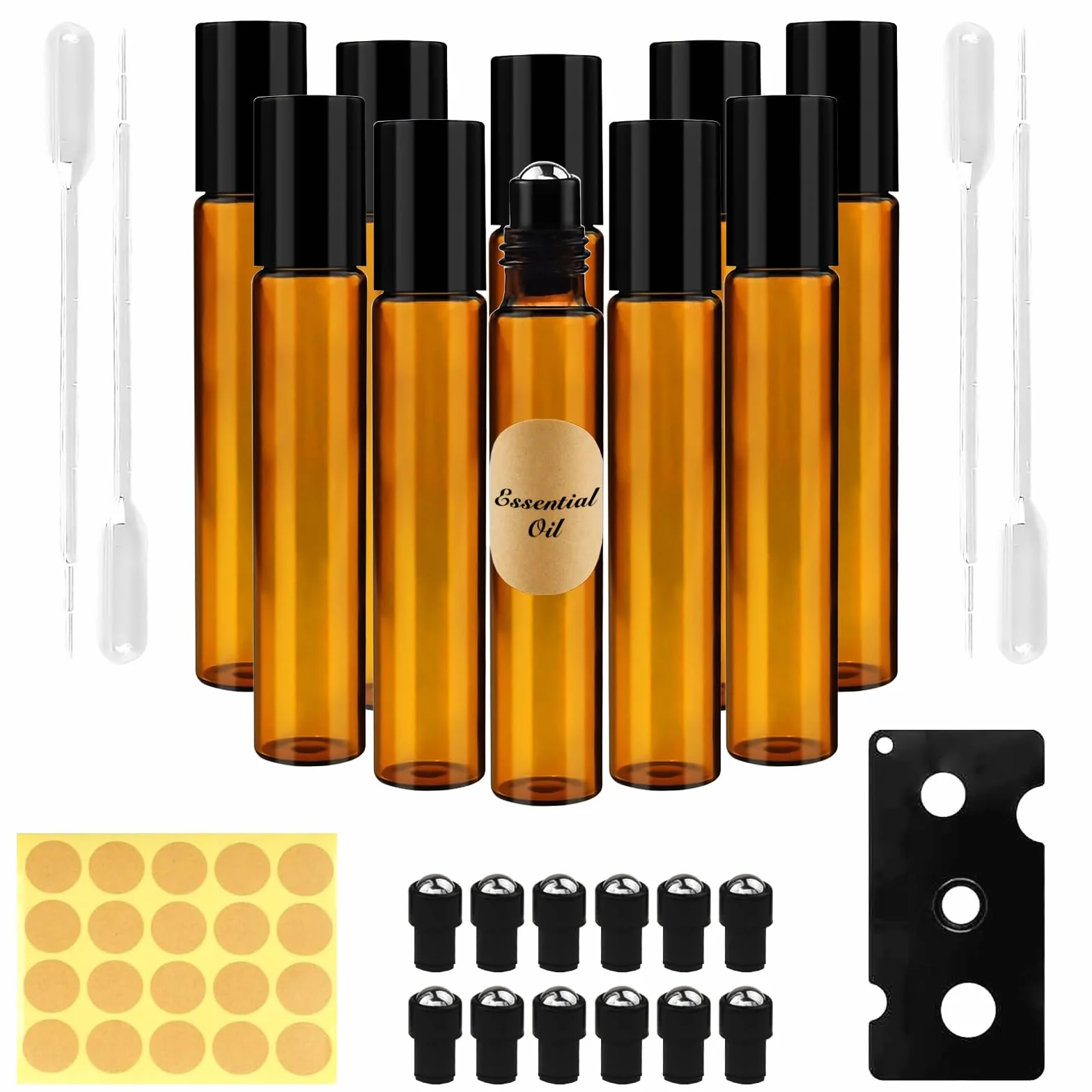 Redamancy Rollon - Bottiglie di vetro per oli essenziali, 10 ml, bottiglie roll-on, bottiglie vuote, bottiglie di vetro marrone per oli, fragranze e cosmetici