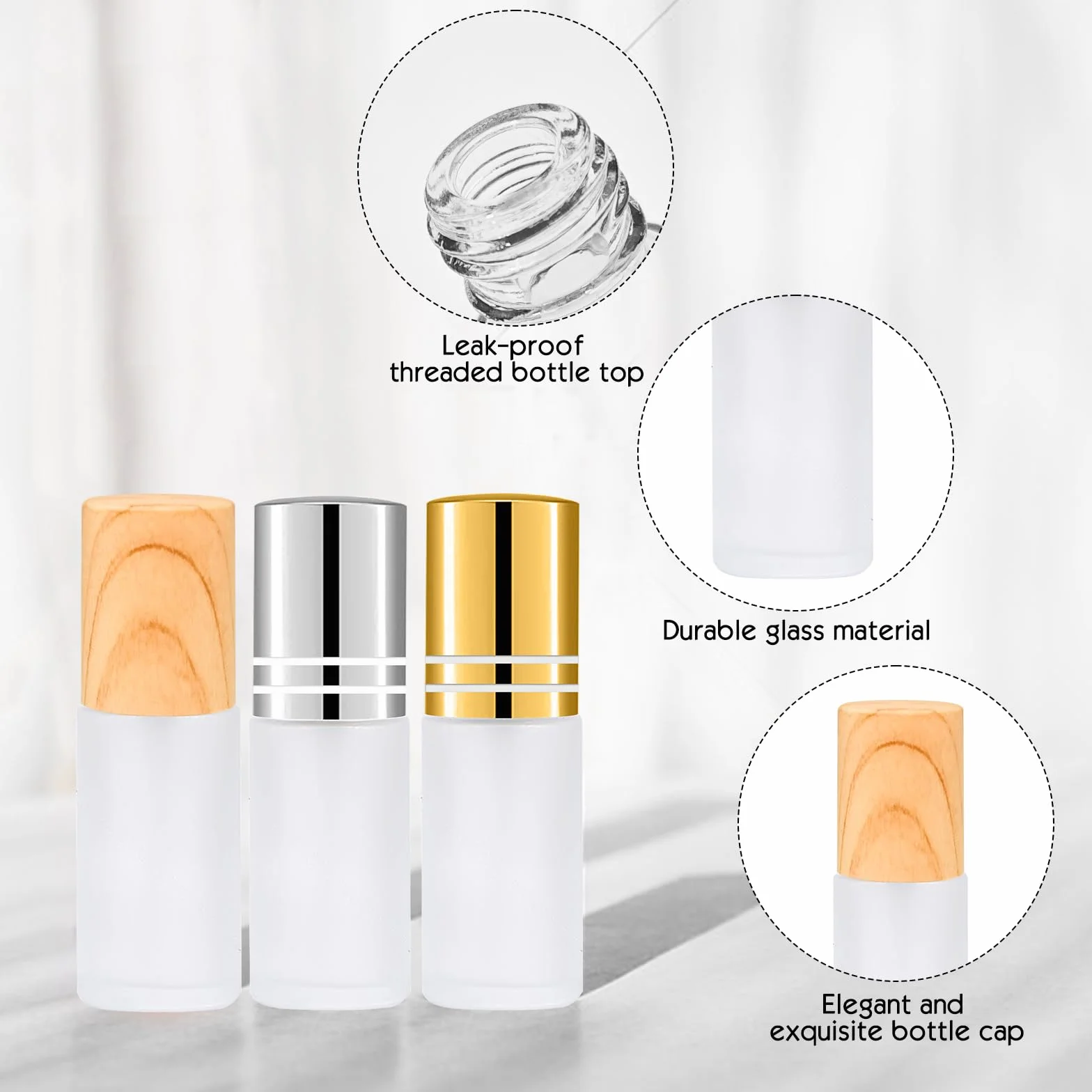 24pcs Roll On Vuoto per Oli Essenziali con Sfera in Acciaio Inossidabile, 5ml Roll On Oli Essenziali, Contenitore Flaconcini Vuoti, Bottiglie Flaconcini Vuoti per Olio Essenziale, Aromaterapia