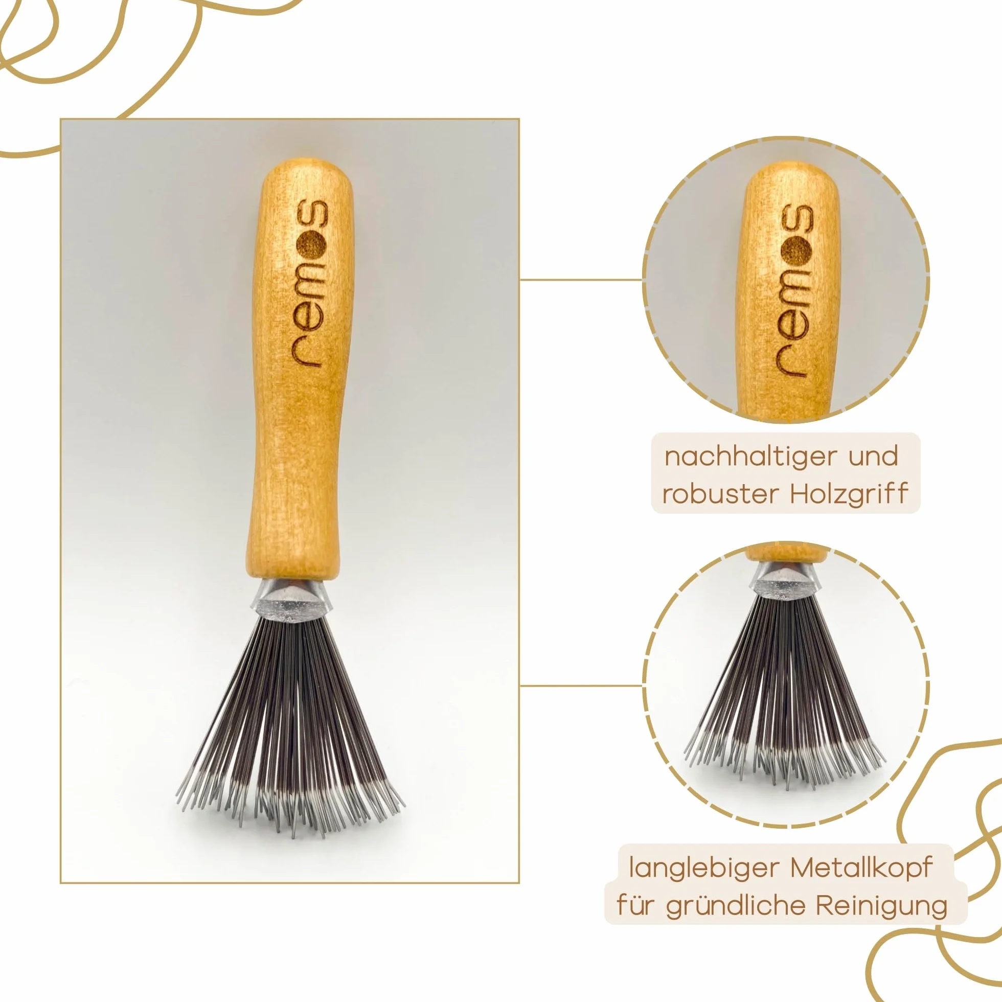 REMOS Detergente per spazzole in legno, pulizia efficace, zincatura metallo, manico ergonomico