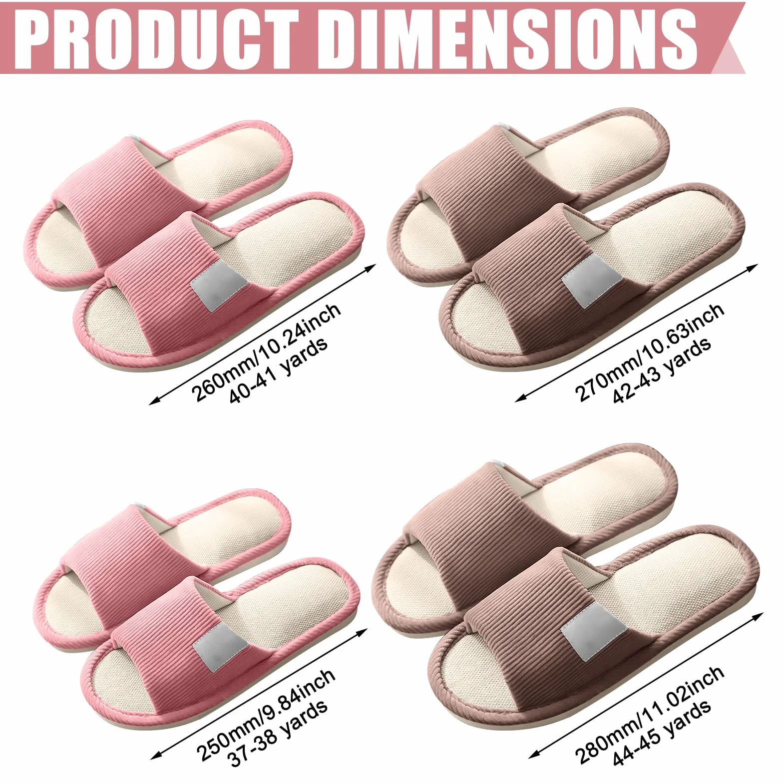 Set di 4 paia di pantofole unisex per hotel, pantofole per ospiti, pantofole in lino, pantofole con punta aperta, pantofole per ospiti, per uomo, donna, lavabili per spa, feste, hotel