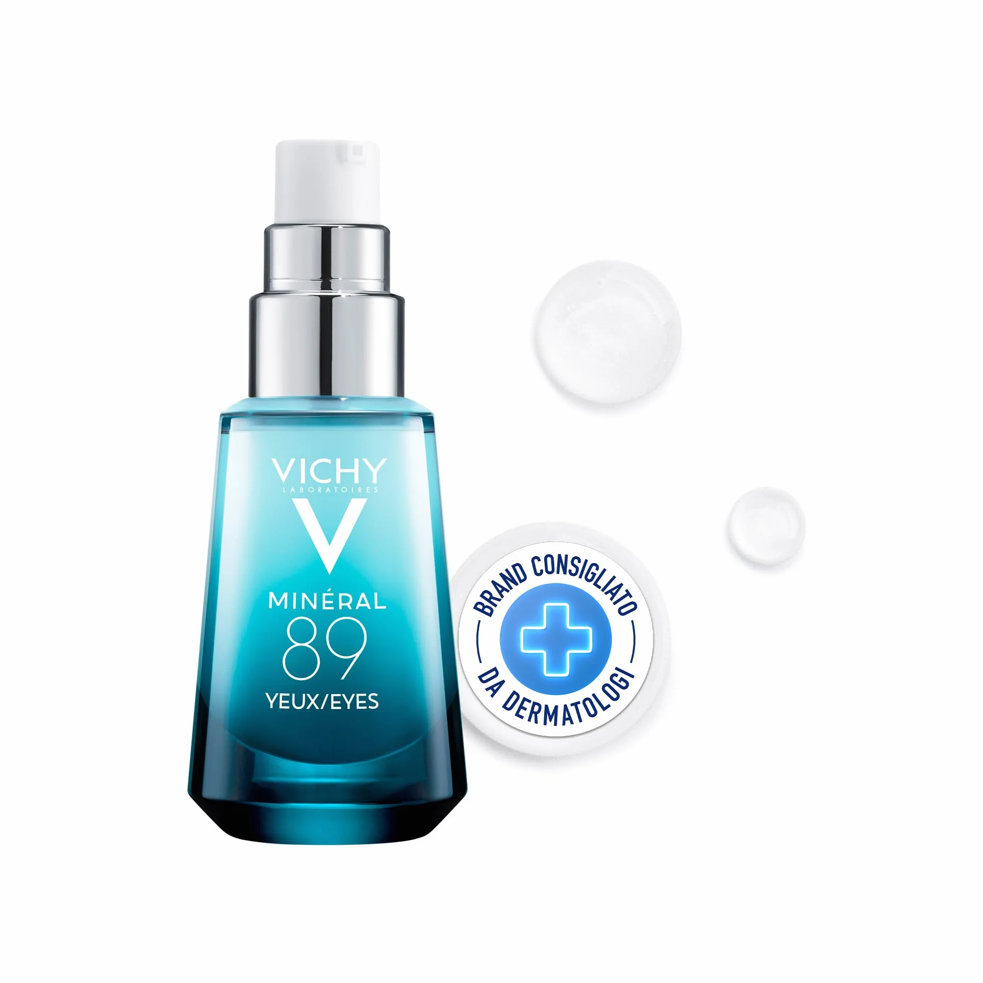 Vichy Minéral 89, Gel Occhi Fortificante, Per Tutti i Tipi di Pelle, 8H di Idratazione, Riduce Borse, Occhiaie e Linee Sottili, Con Caffeina, Acido Ialuronico e Acqua Vulcanica, 15 ml