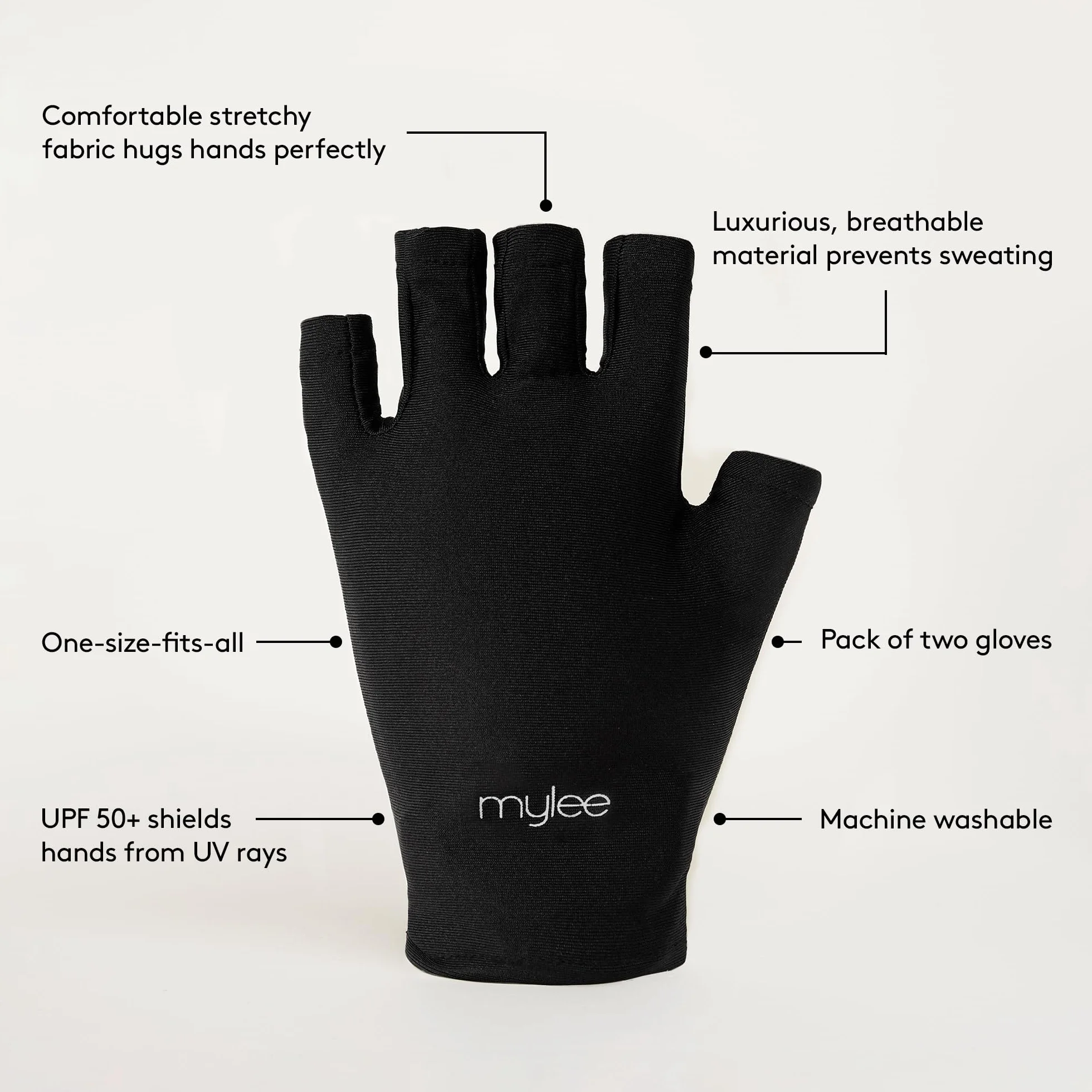 Mylee Guanti Protezione Raggi UV per Manicure Gel, 2x Guanti Neri Senza Dita per Smalto Semipermanente con Protezione UV UPF 50+, per Proteggere la Pelle Durante Manicure in Gel con Lampada per Unghie