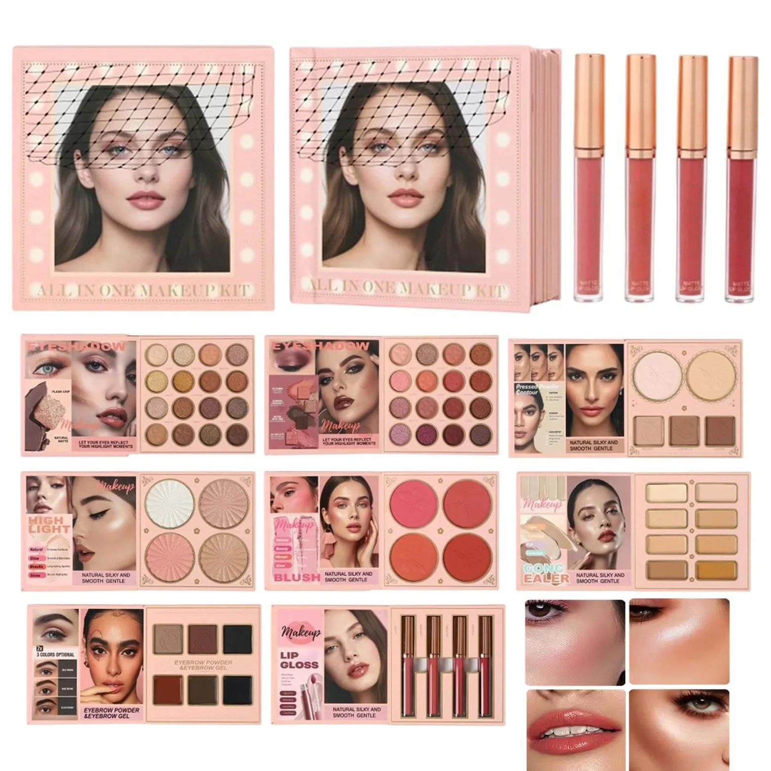Palette Per Il Viso Illuminante, Blush, Contorno Viso Con Effetti Shimmer E | Palette Ombretti Pigmentata a Libro Trucco per Donne Ragazze Moglie Fidanzata Casa Ufficio All'aperto Feste e Va