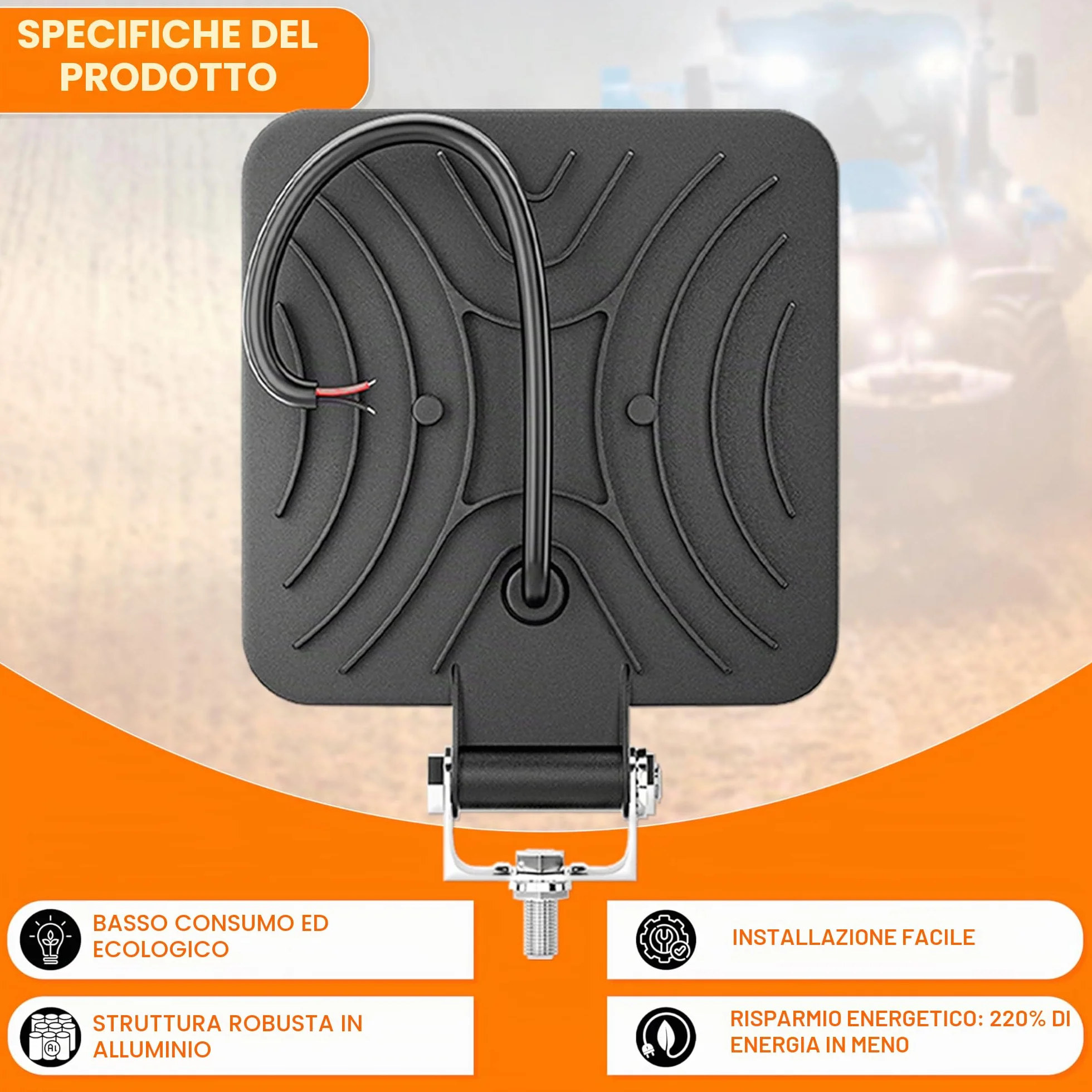 Fari Led Trattore 12V 24V Alluminio ABS 48W 16 LED 6500K 10.5 cm