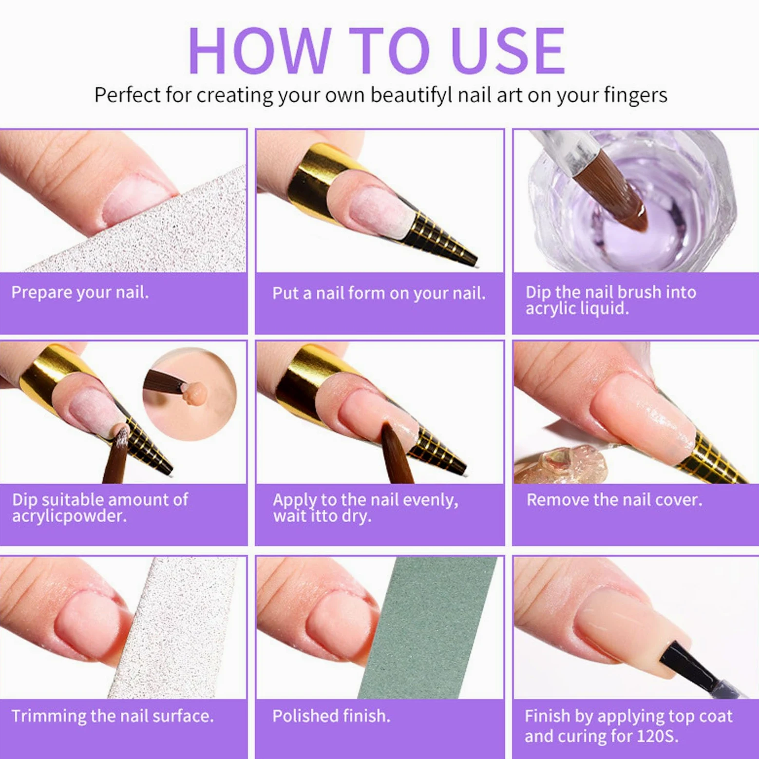 Kit completo per nail art con attrezzi la lucidatura - Soluzione tutto-in- il processo di che include base colla smalto unghie coat sealante Applicazione facile durabilità aumentata Adatto principiant