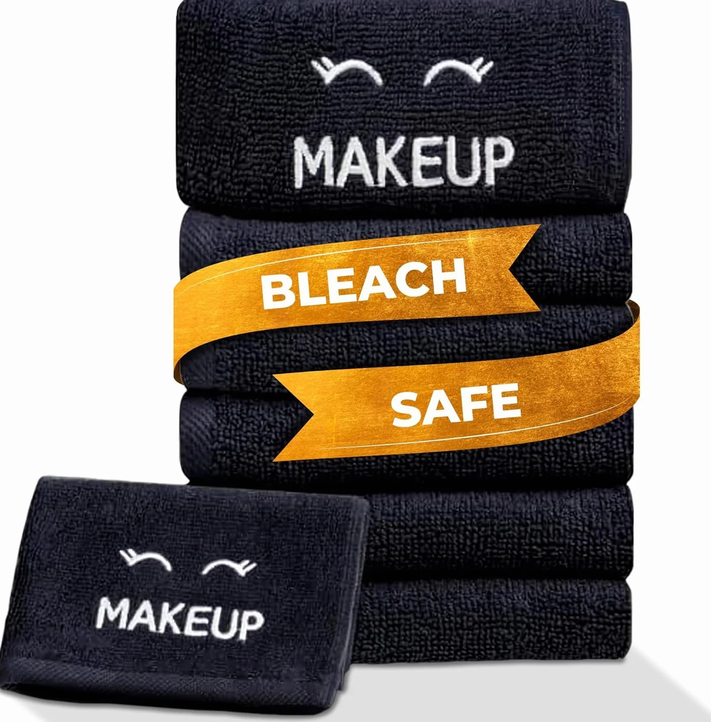 Bleach Safe Black Makeup Towels | Luxury Ultra Soft Cotton Face Washcloths Make up Removal 33 x 33 cm | 6 Pack