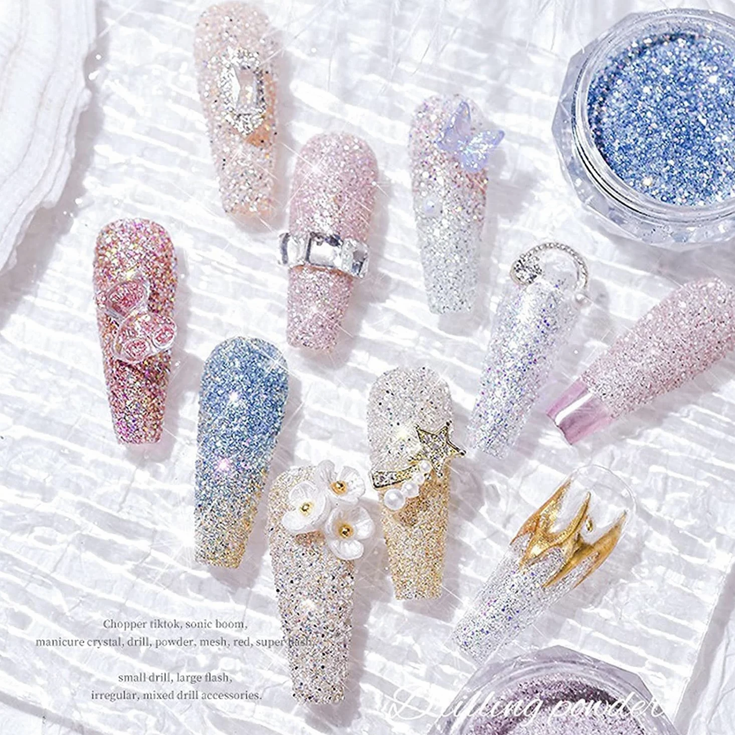 1 / 8pcs Glitter Nail Art Pigment Pigment Polvere, Nail Art Specchio Pigmento Polvere in Polvere Scintillio Giorno Rosa Branzini Chrome Chrome Powder (Color : 8Pcs)