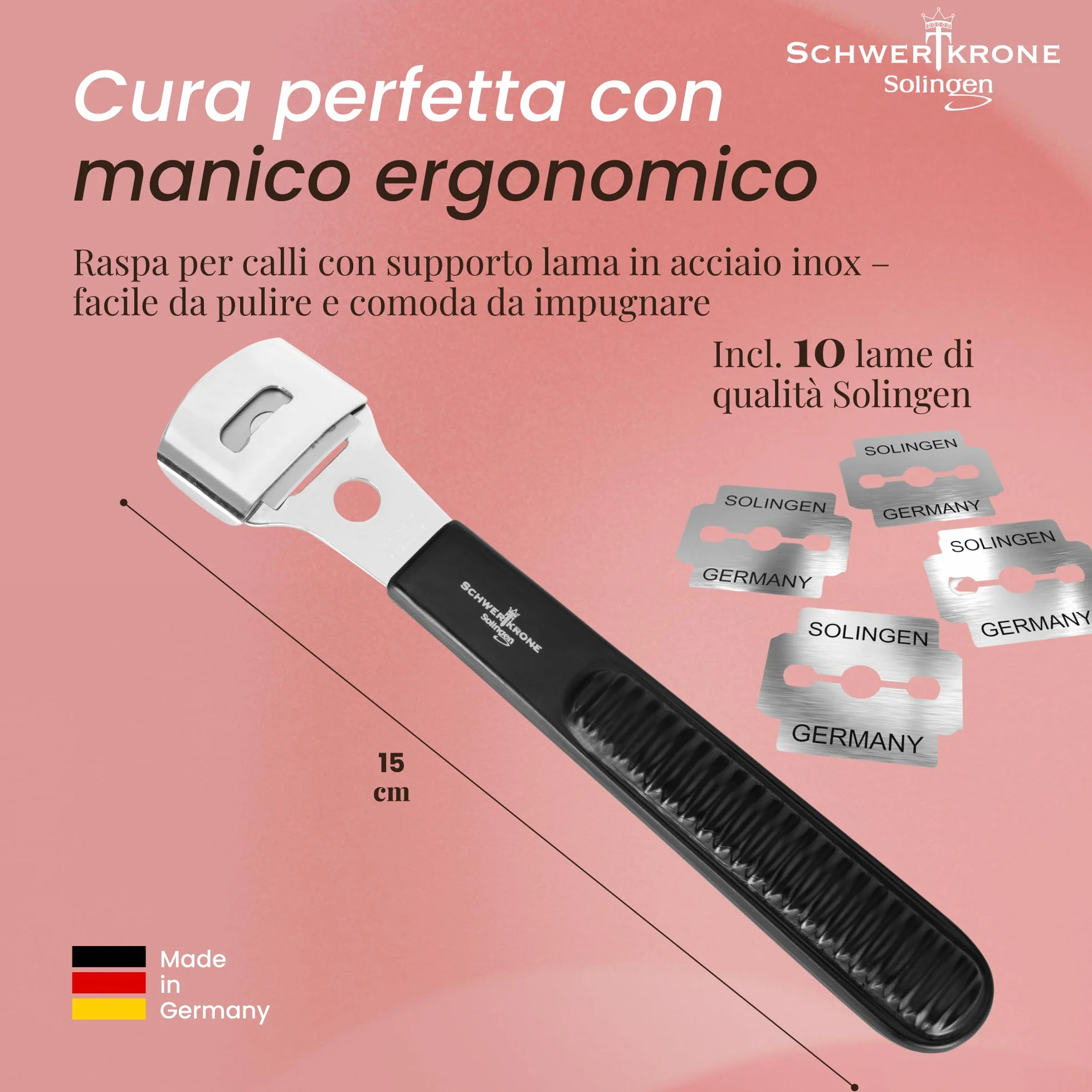 Schwertkrone Set per calli con 10 lame Made in Solingen – Pialla per calli – Pedicure