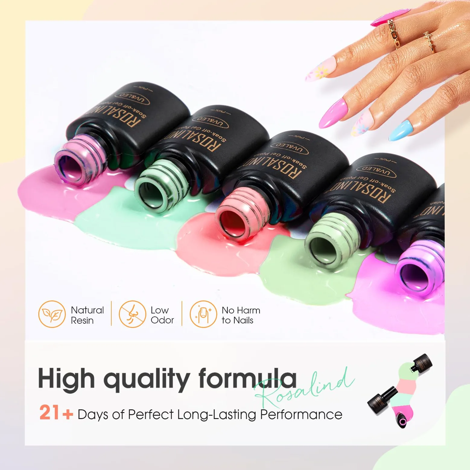 ROSALIND Smalto Semipermanente Unghie 65 Pezzi Rosa Giallo Blu Verde Viola | Colori Smalti Semipermanenti per Unghie Rosso Nero Grigio Marrone, UV/LED Mini Smalto Gel Manicure Regalo