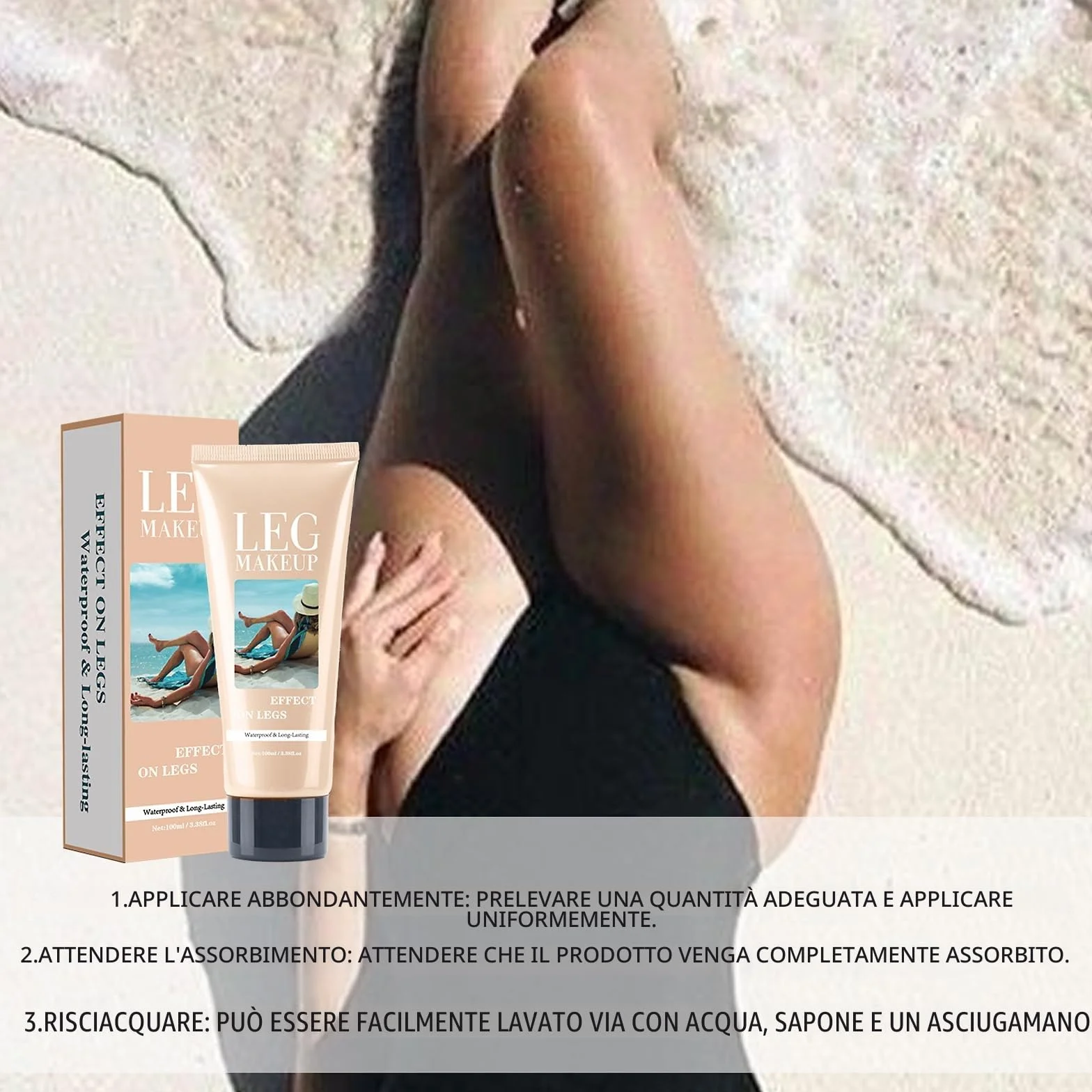 Trucco impermeabile per le gambe senza trasferimento, pennello per il corpo extra grande, copertura per vene varicose/cicatrici, Skin Perfecting Body Foundation
