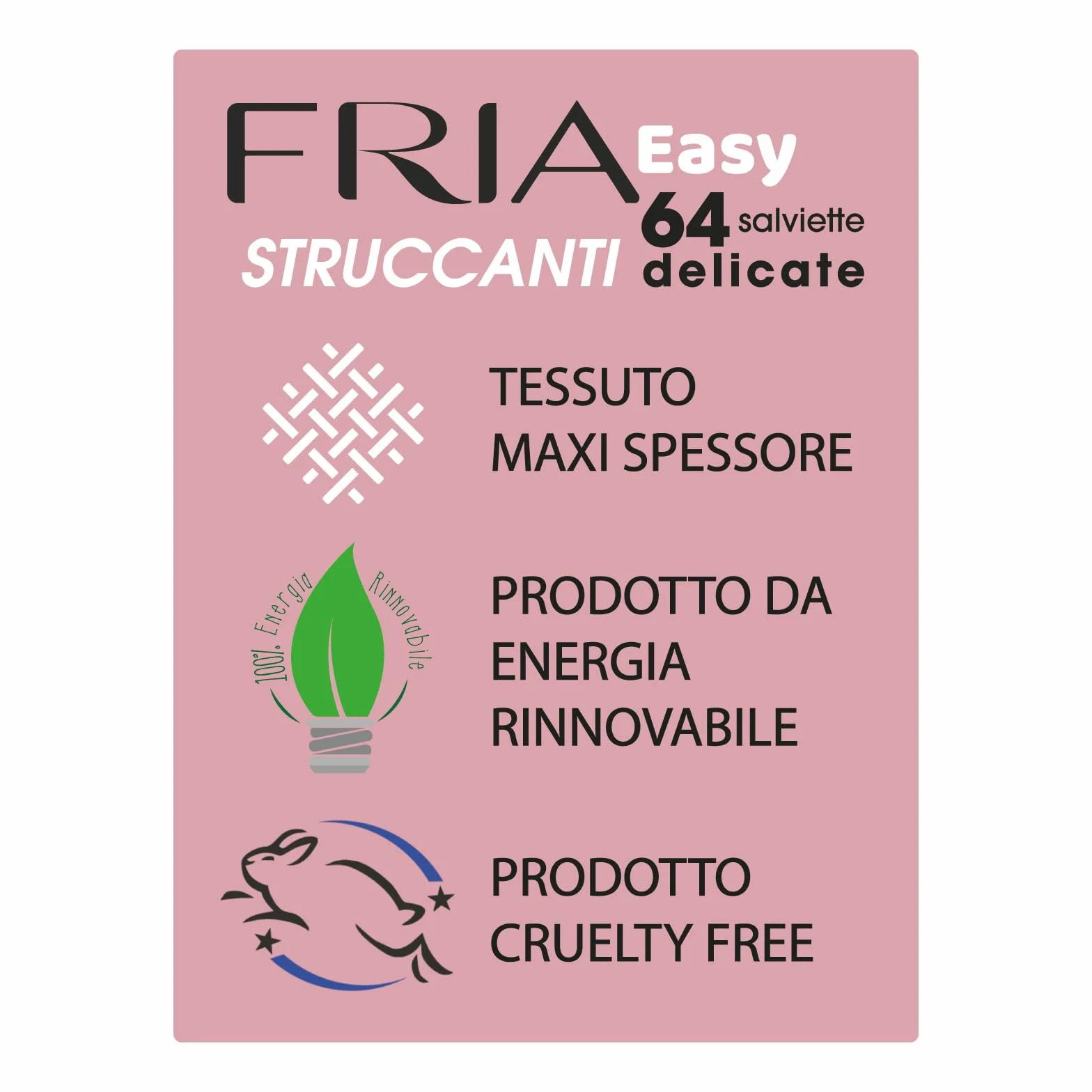 Fria Easy Salviette Struccanti, con Estratti di Melissa e Magnolia ad Effetto Idratante e Addolcente sulla Pelle, Dermatologicamente Testate, Confezione da 64 Salviette