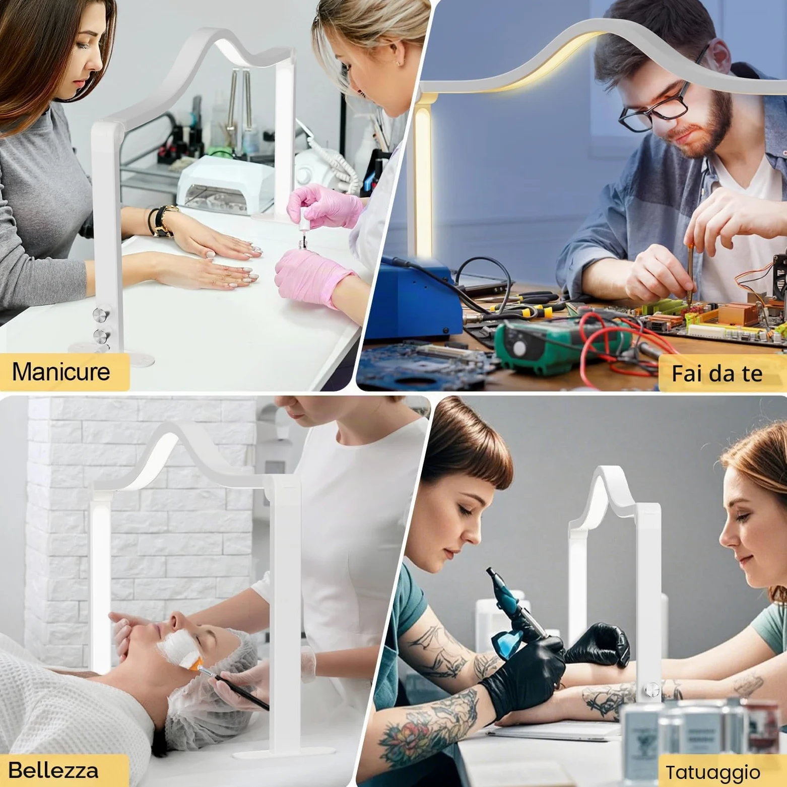LANMOU Lampada da Tavolo Unghie Mezza Luna LED 48W 3840LM Bianca Pieghevole | Illuminazione Ampia Senza Ombre, Dimmerabile, 3000-6000K e Struttura in Alluminio per Salone, Manicure e Fotografia Macro
