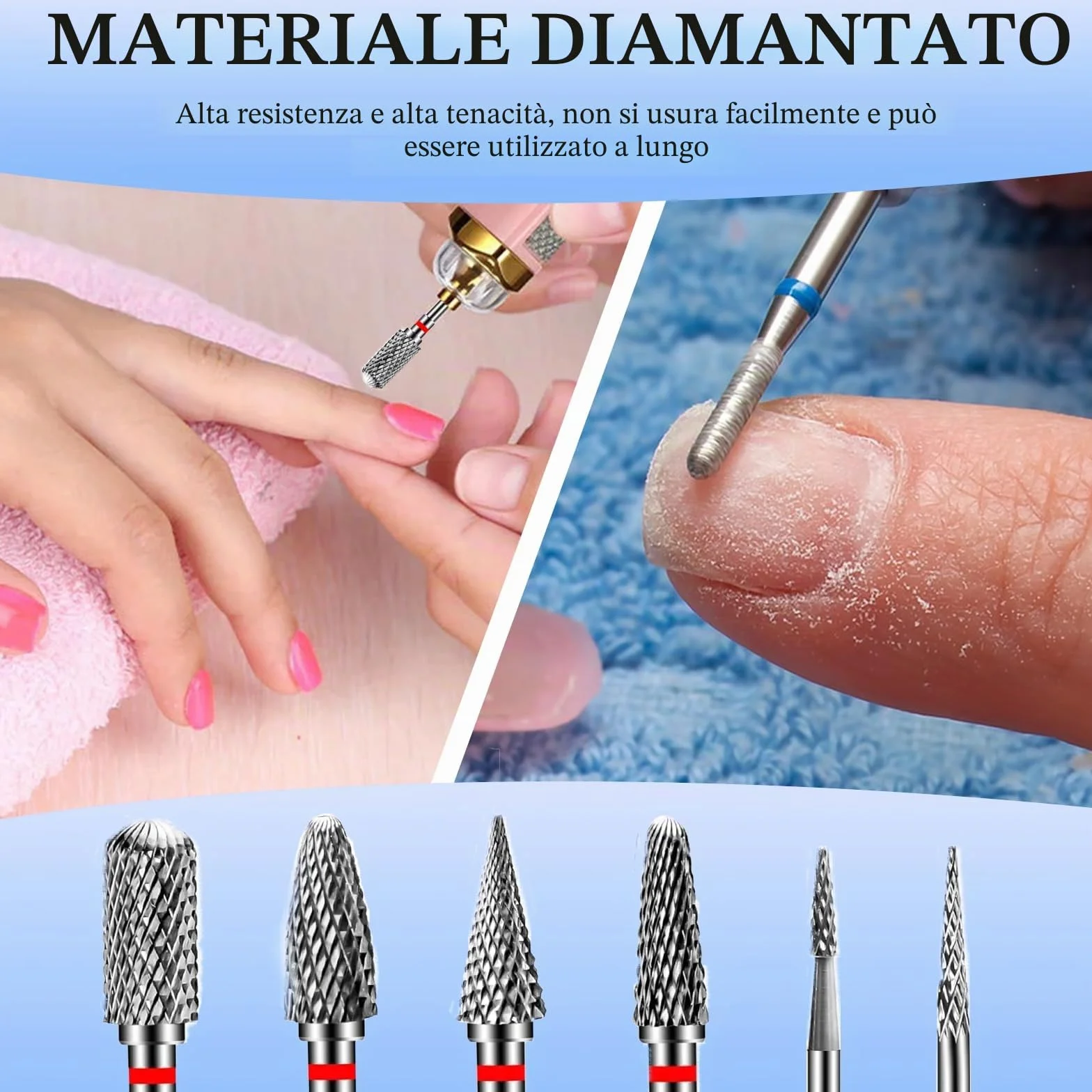 Punte Fresa Unghie in Carburo di Tungsteno 6 Pezzi 3/32 Pollici per Manicure Pedicure Rimozione Gel
