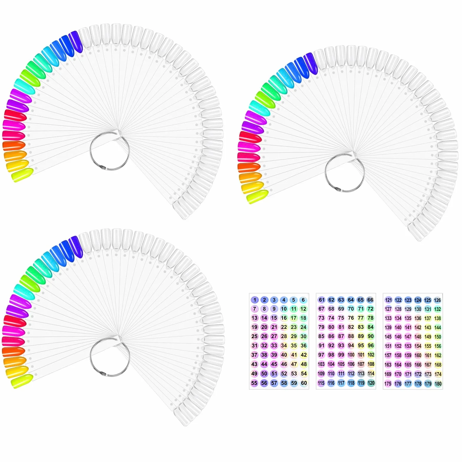 Tip Unghie Espositore 150 Pezzi, Campioni per Unghie Ventaglio Espositore Colori Nail Art Display con Adesivi Numerici 1-180