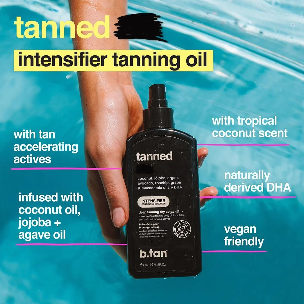 b.tan Intensifier Olio Spray Secco Abbronzante Profondo | AF abbronzato - Ottieni un'abbronzatura più veloce e più scura dagli attivi che accelerano l'abbronzatura, vegan, 8 fl oz