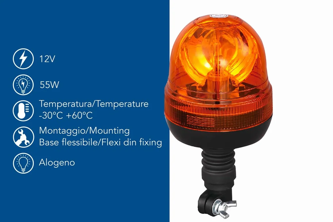 Ama Lampeggiante Alogeno 12V 55W Base Flessibile Magnetica