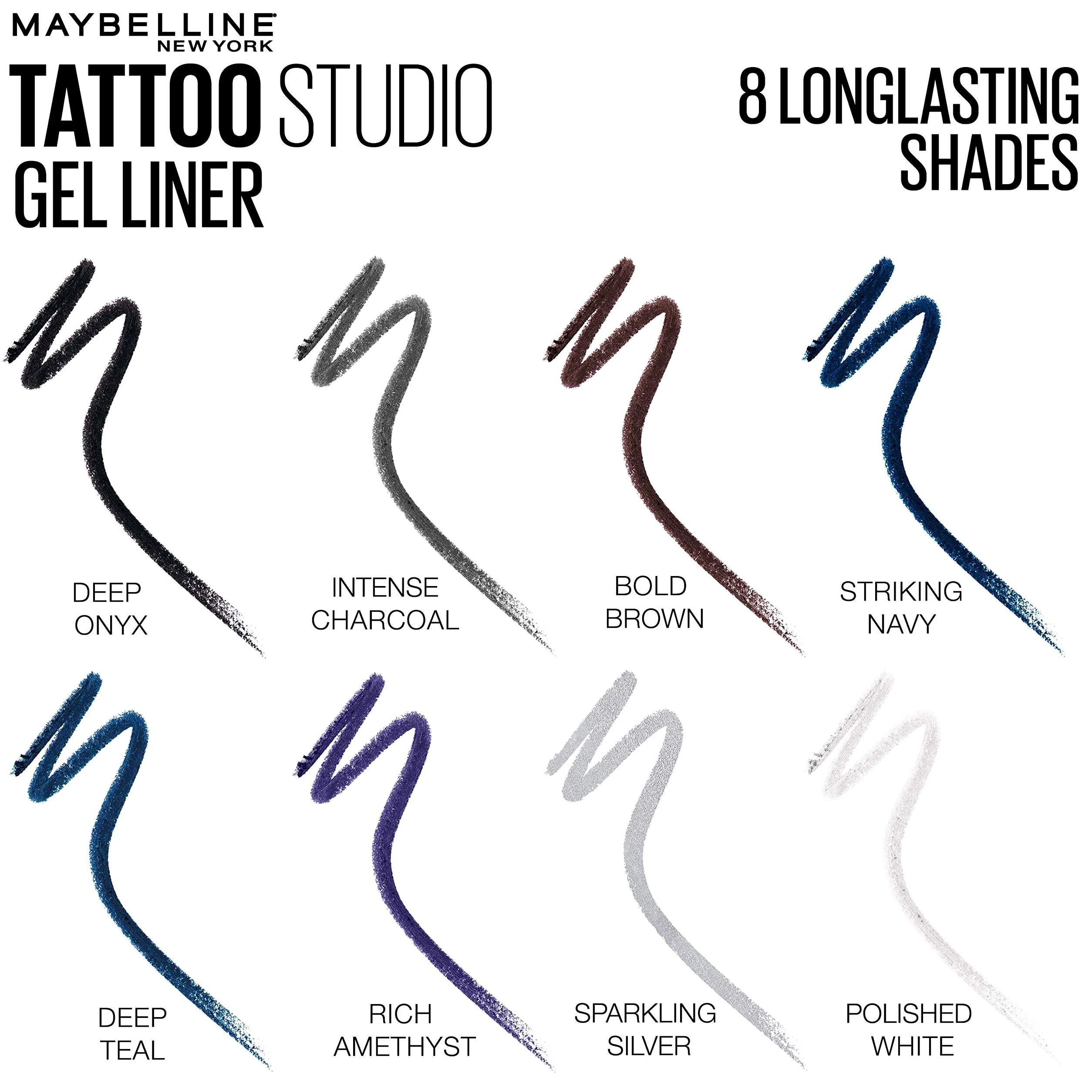 Maybelline New York Tattoostudio Waterproof, Long Wearing, Eyeliner Pencil Makeup, Intense Charcoal, 0.08 Ounce