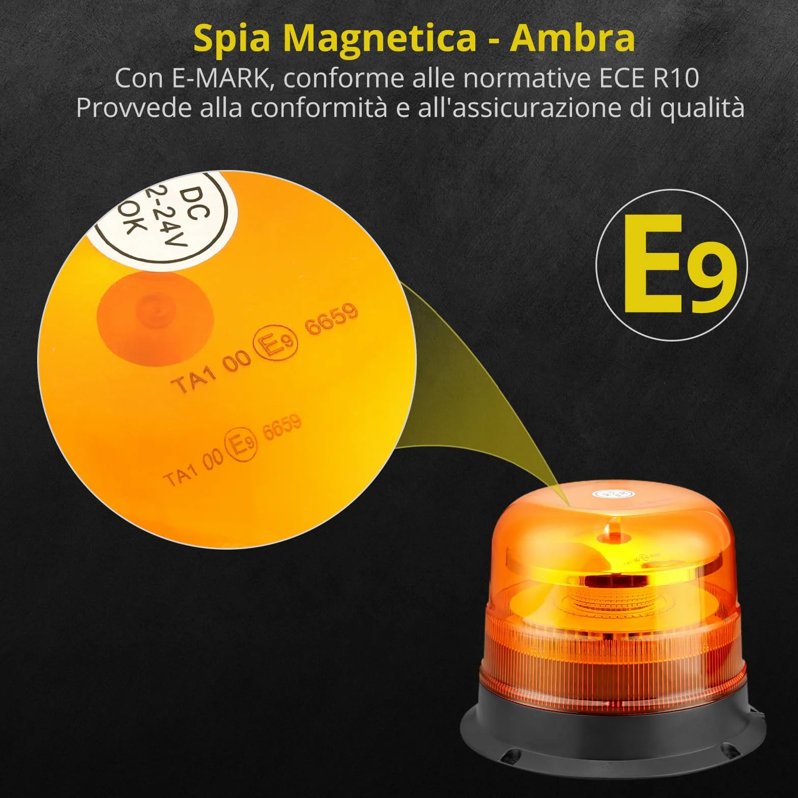 PROZOR 48W Stroboscopica Luce Emergenza 12/24V Magnetica Impermeabile 10 Modalità Ambra con Cavo 5m
