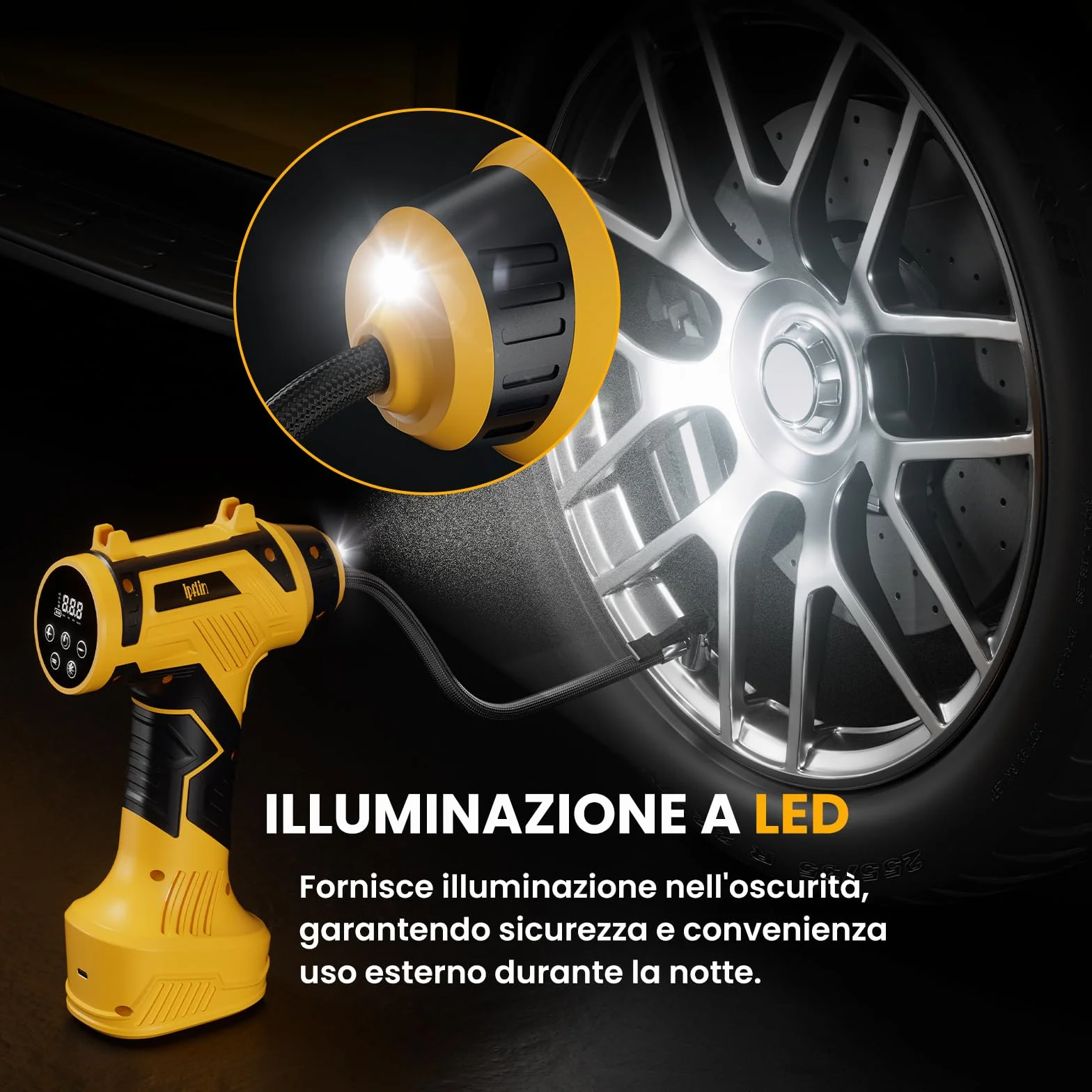 Compressore Aria Portatile Senza Fili 150PSI 22L/Min Gonfiatore Pneumatici Auto Batteria Ricaricabile Spegnimento Automatico Display LED 4 Modalità