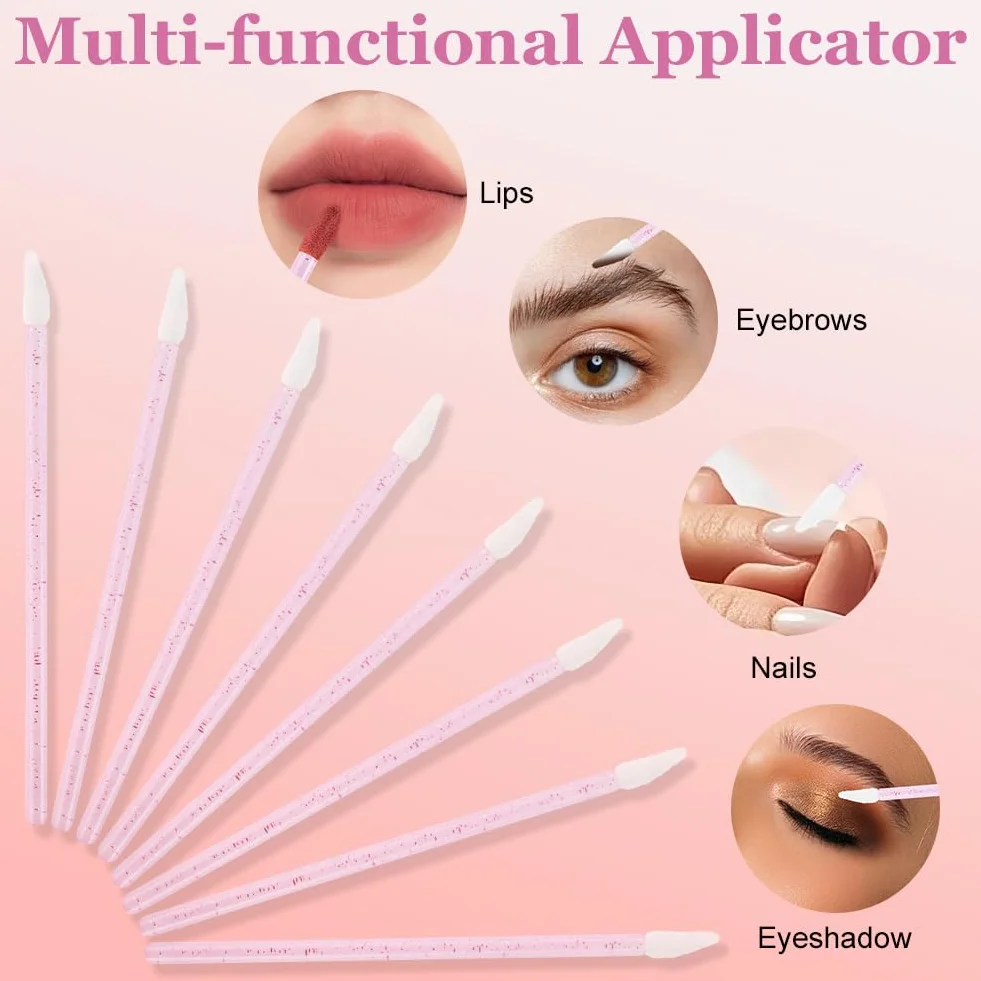 200 Pezzi Monouso Pennelli Labbra, Applicatore per Rossetto in Cristallo, Lip Gloss Applicatore Bacchette Pennello, Pennello per Dettagli Sulle Labbra(Rosa-Versione Crystal)