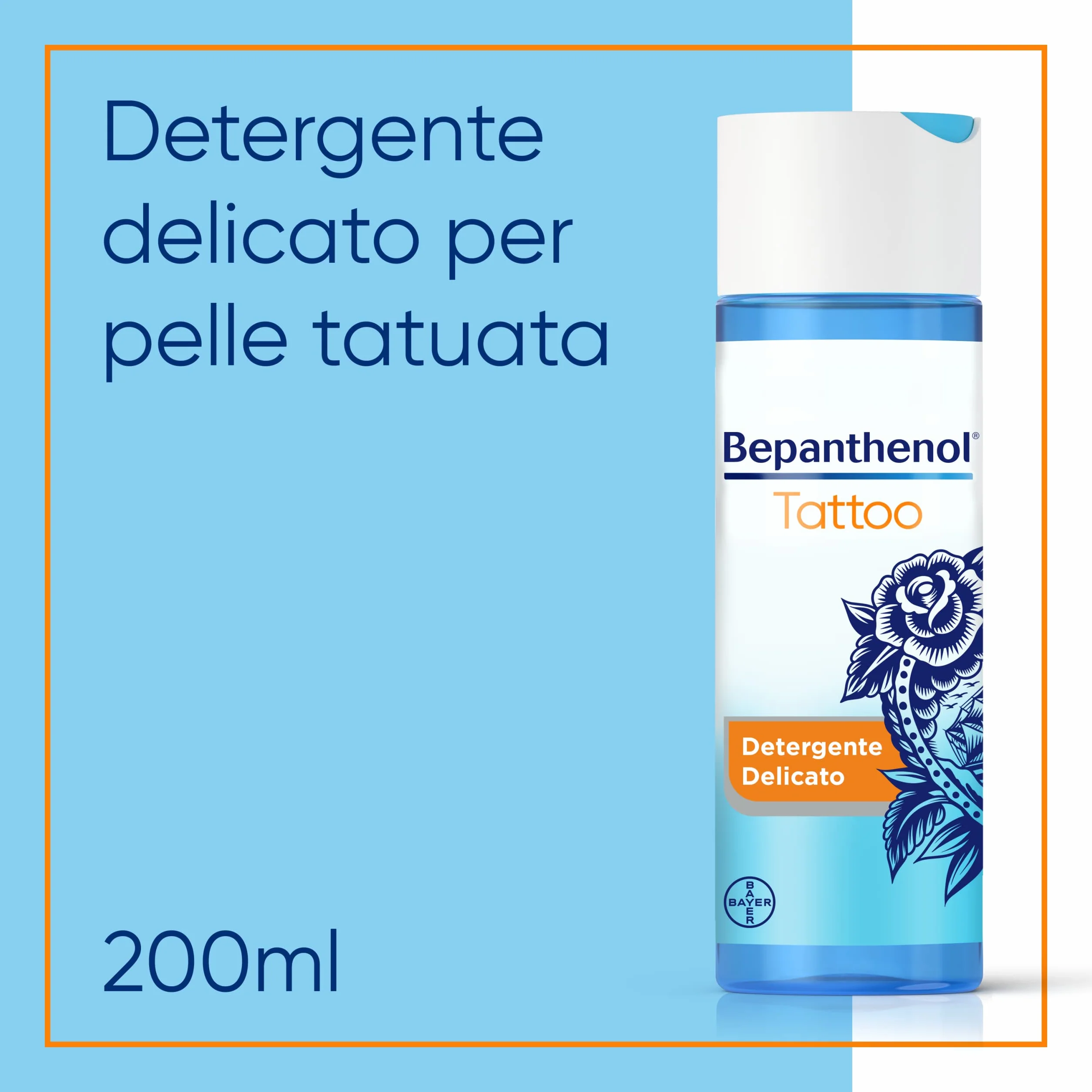 Bepanthenol Tattoo Detergente Delicato con Pantenolo per Aftercare Rivitalizzante Tatuaggio, Ideale per Detergere e Proteggere i Tatuaggi, Ravviva i Colori, Gel Senza Sapone 200 ml