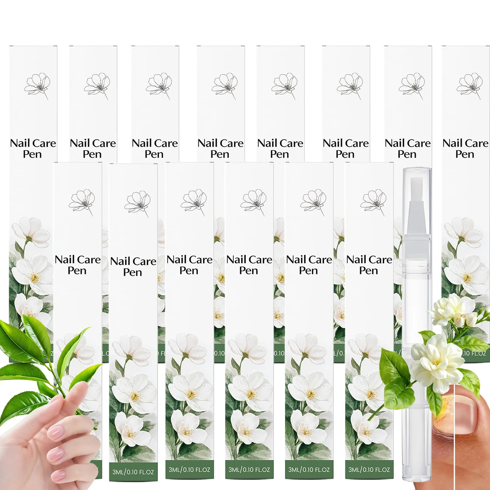 Penna per la cura delle unghie, illumina la superficie del rimuovi cuticole, olio 3 in 1 per unghie secche e danneggiate, amplificatore idratante per unghie sospese, portatile (14 pezzi)