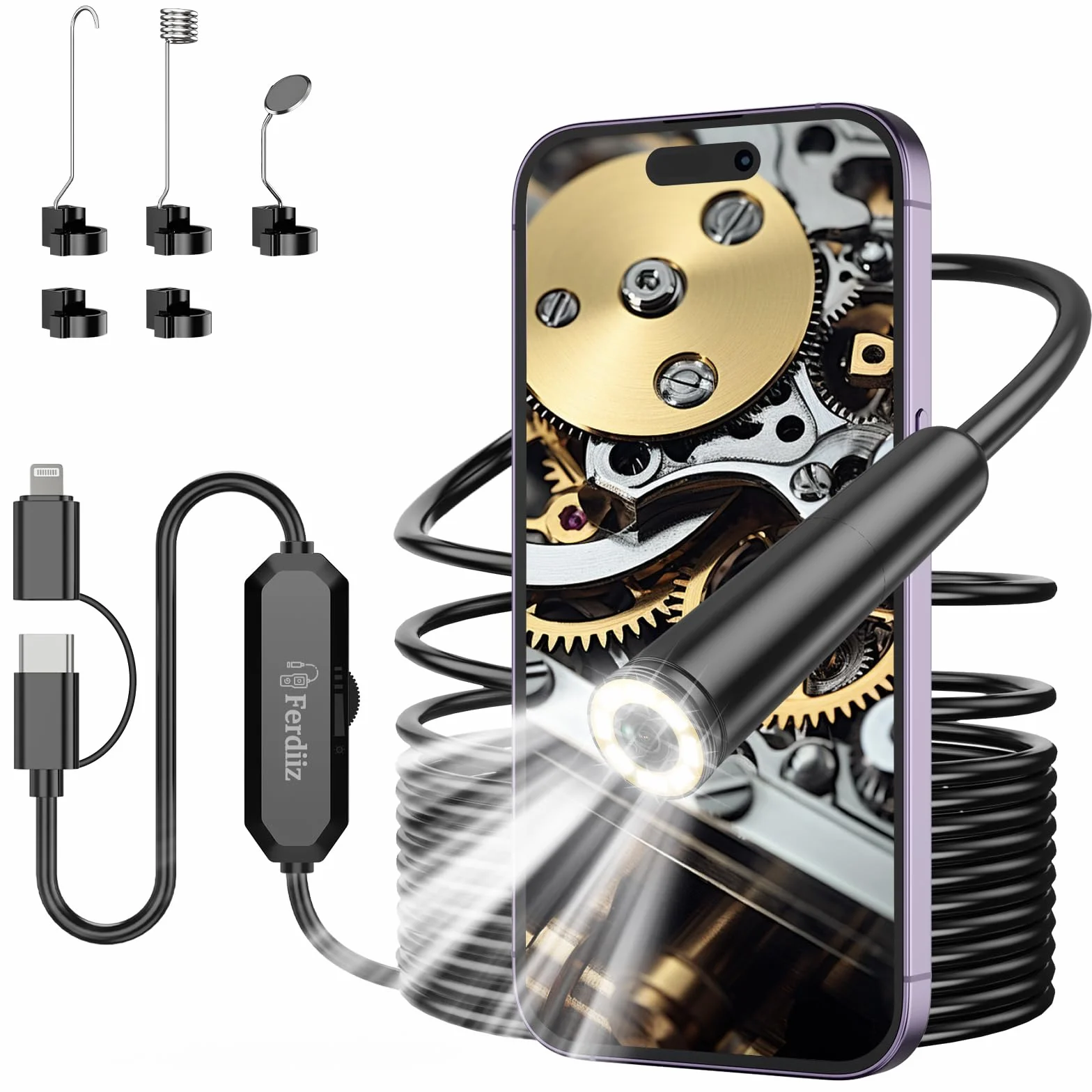Endoscopio per Smartphone 1920P HD Sonda Telecamera Endoscopica con 8 LED IP67 Impermeabile 5m per Android iOS
