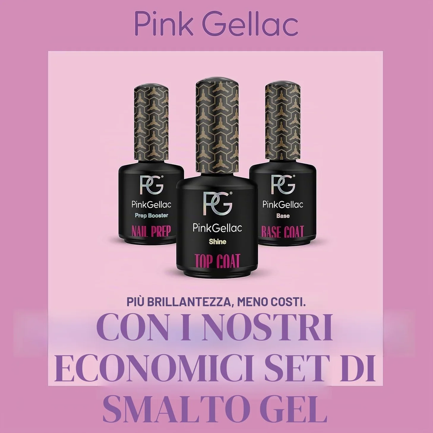 Pink Gellac Base e Top Coat Kit 3 x 15 ml con Nail Prep - Base e Top Coat Smalto Semi Permanente - Preparazione delle Unghie