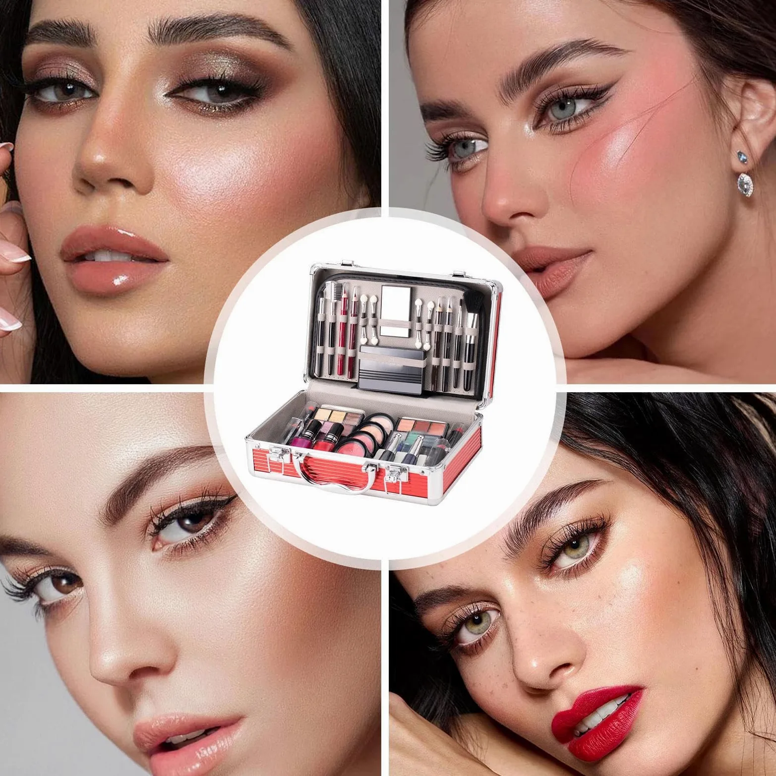 Set trucco per principianti, kit trucco per adolescenti | Kit per principianti con custodia | Ombretto, fard, per sopracciglia, rossetto, smalto, pennello per sopracciglia per il degl