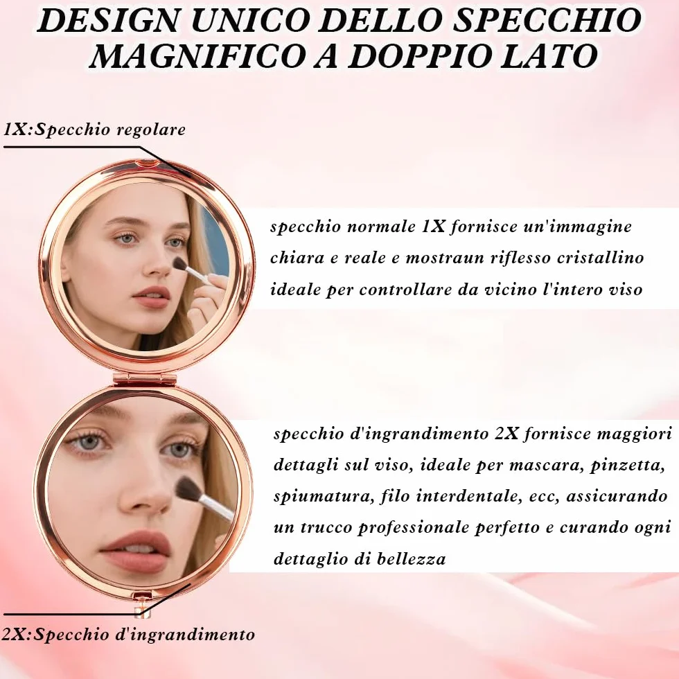 Regalo Amica Specchio Compacto Trucco Ingranditore x1/x2