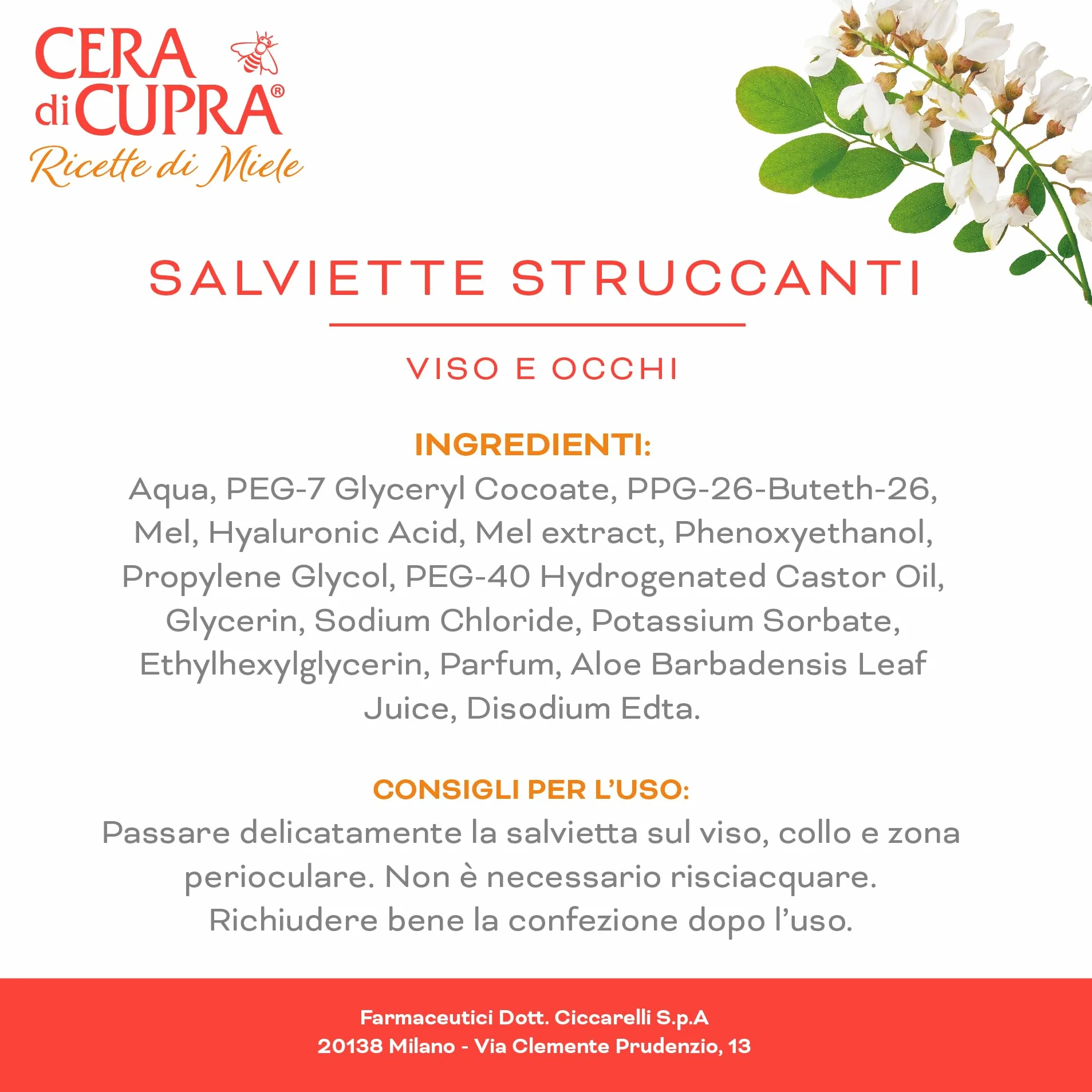 Cera di Cupra Salviette Struccanti 100% Naturale Biodegradabili Made in Italy 20 Pezzi