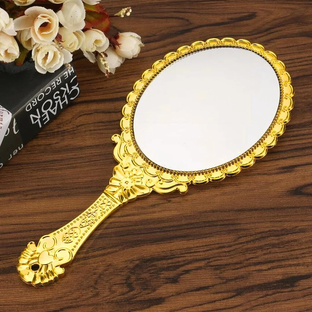 Specchio Vintage Oro Portatile Con Manico